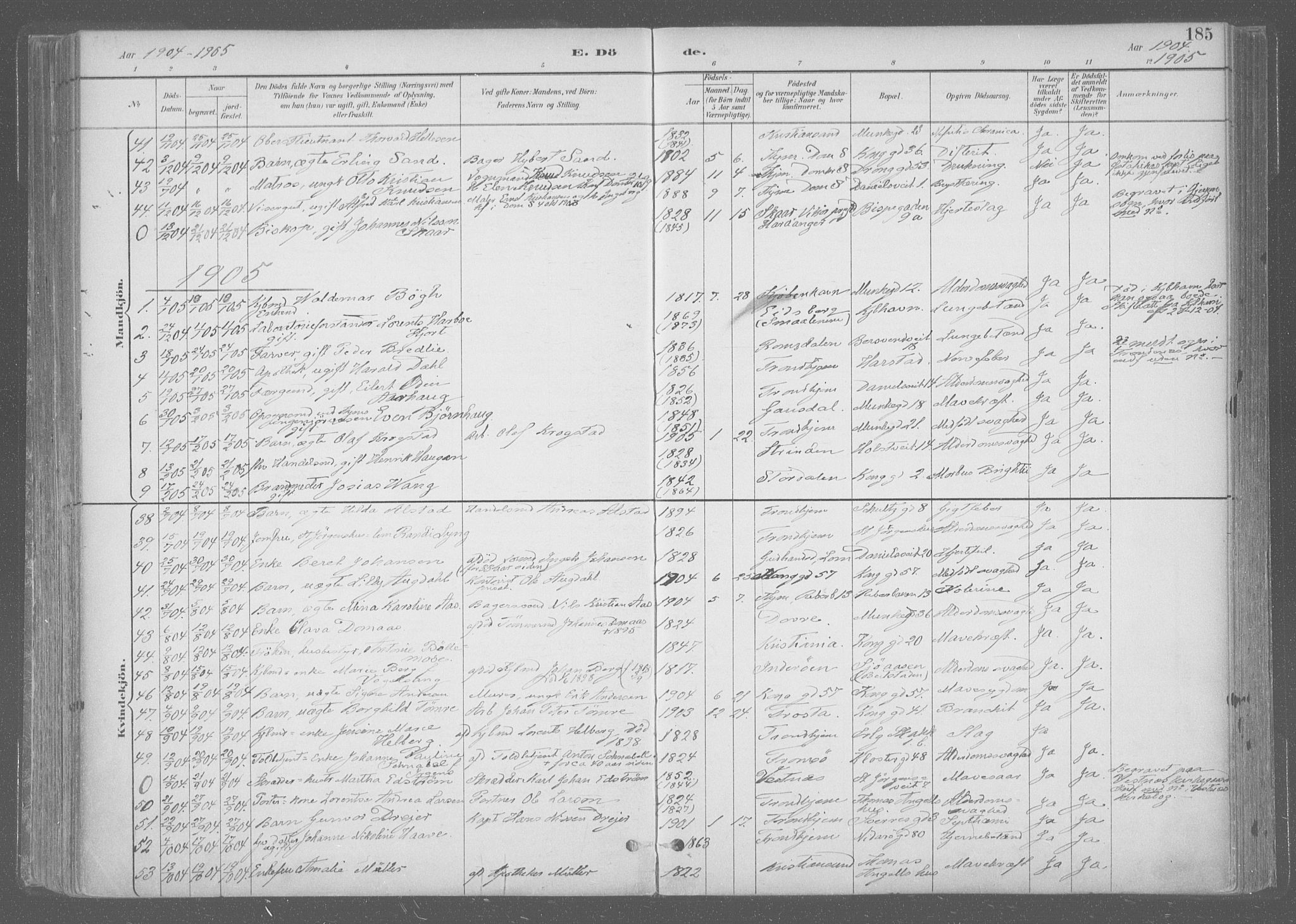 Ministerialprotokoller, klokkerbøker og fødselsregistre - Sør-Trøndelag, SAT/A-1456/601/L0064: Parish register (official) no. 601A31, 1891-1911, p. 185
