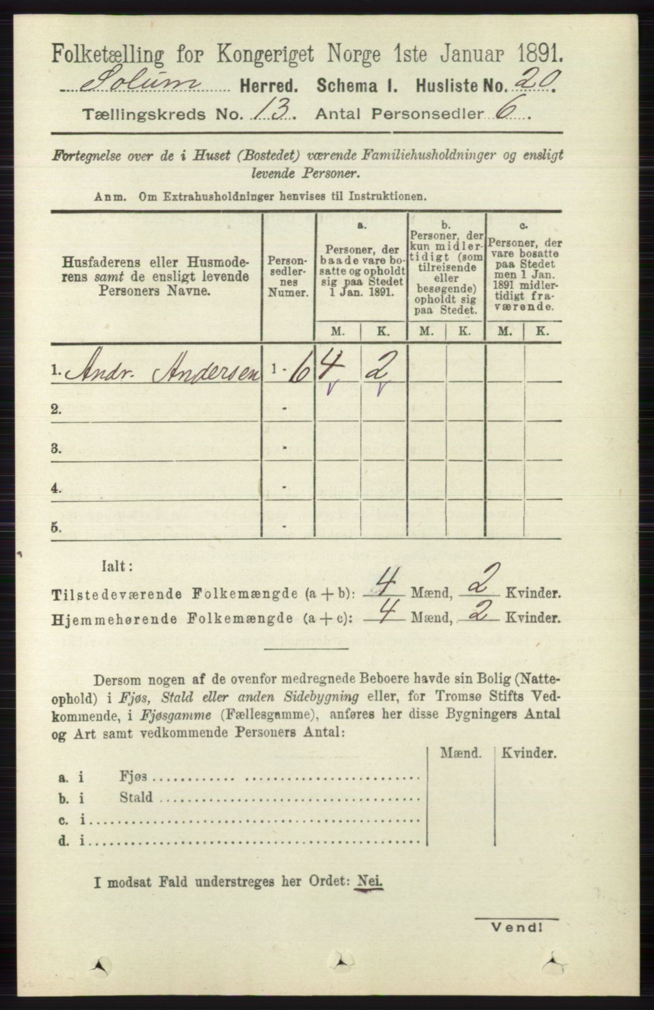 RA, 1891 census for 0818 Solum, 1891, p. 6022