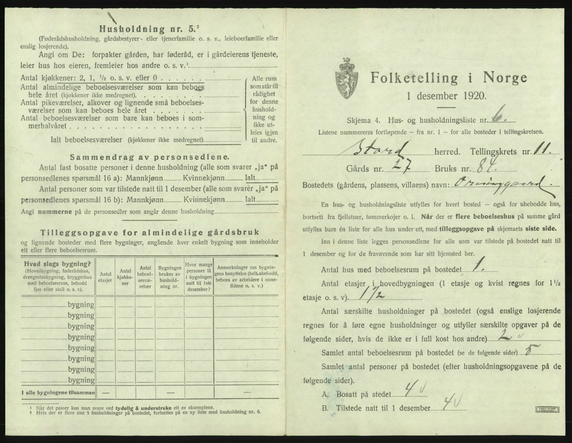 SAB, 1920 census for Stord, 1920, p. 771