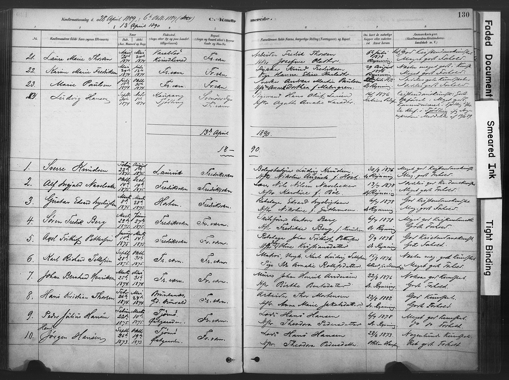 Stavern kirkebøker, AV/SAKO-A-318/F/Fa/L0008: Parish register (official) no. 8, 1878-1905, p. 130