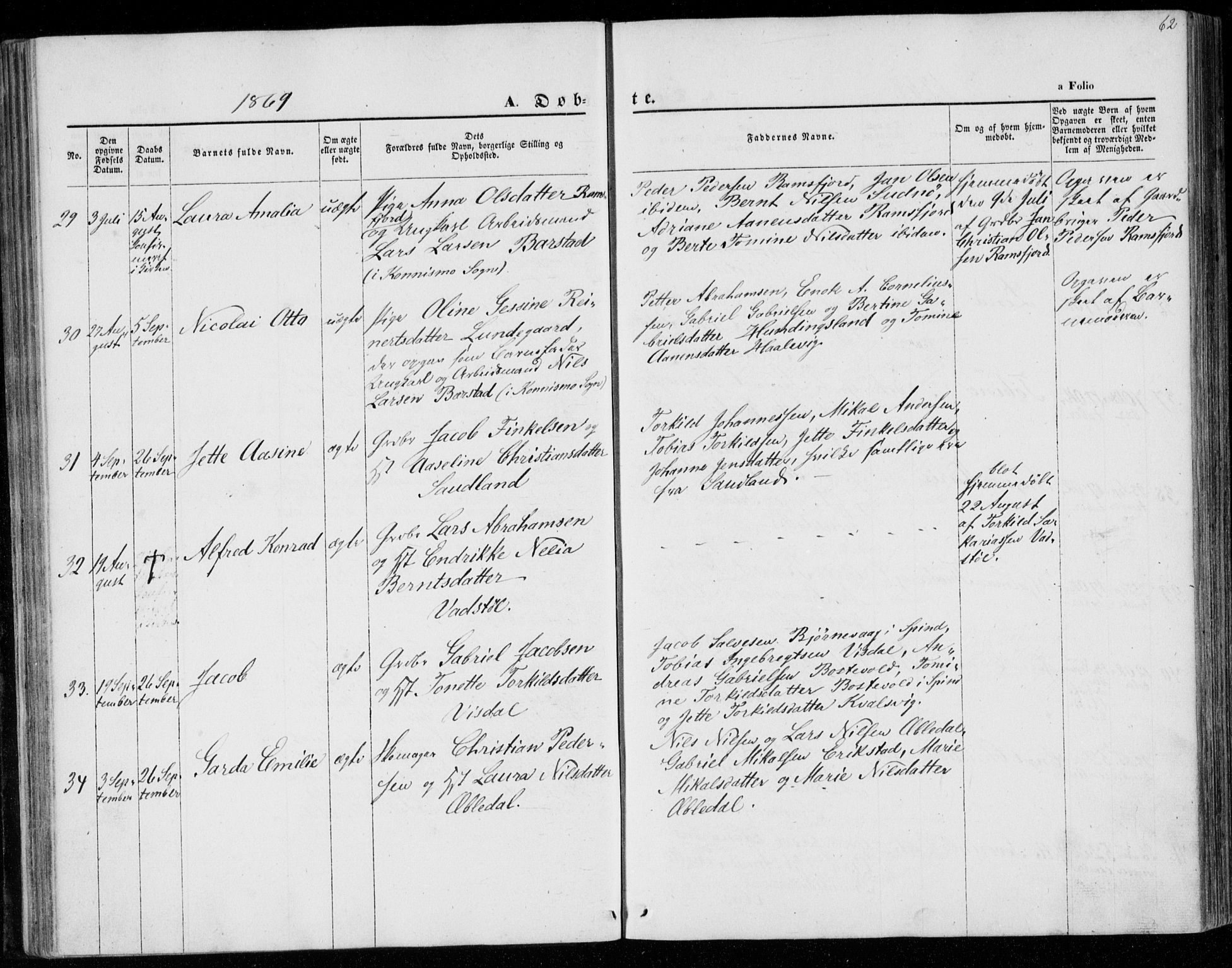 Lyngdal sokneprestkontor, SAK/1111-0029/F/Fa/Faa/L0002: Parish register (official) no. A 2, 1858-1870, p. 62