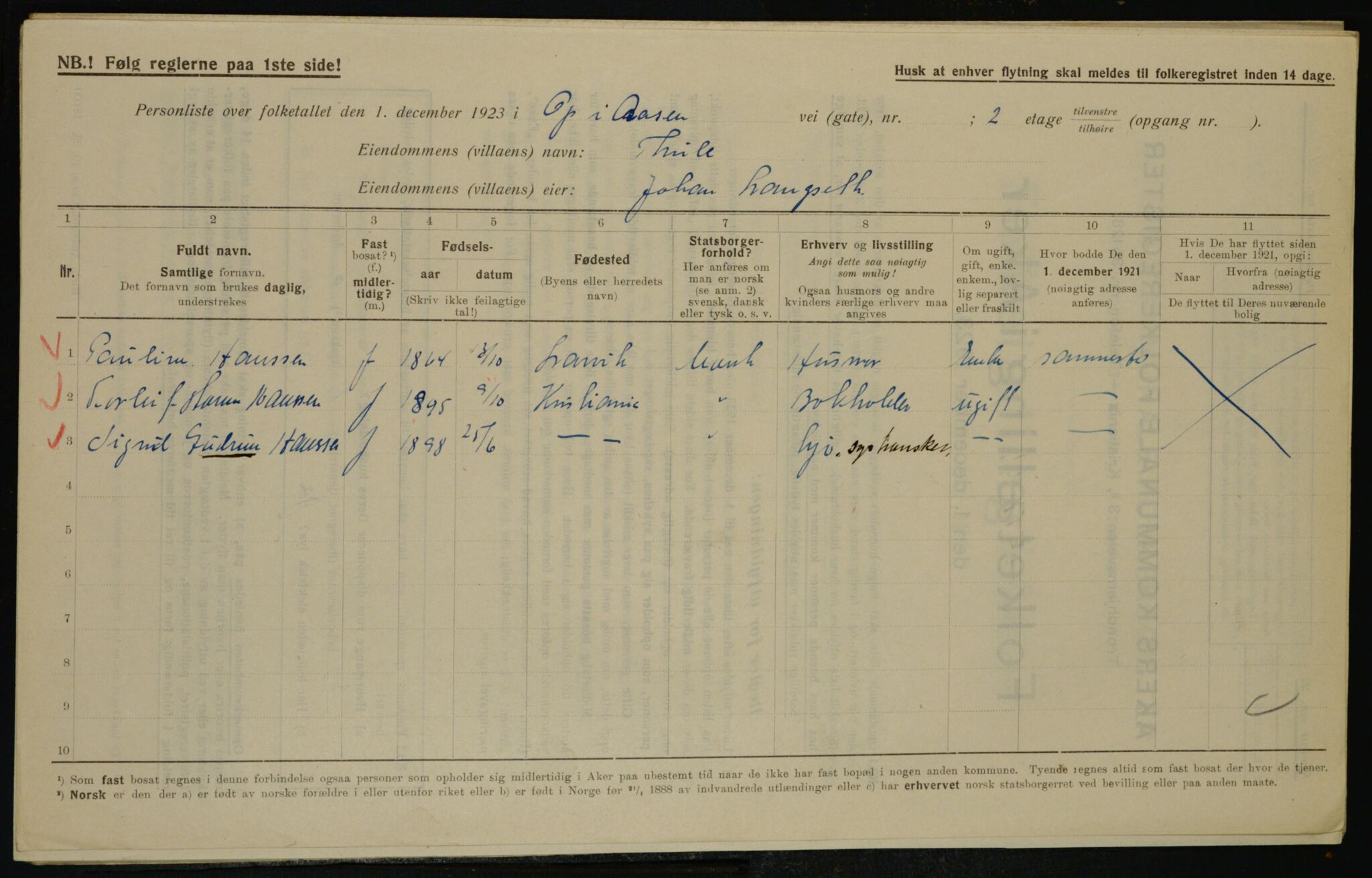 , Municipal Census 1923 for Aker, 1923, p. 43194