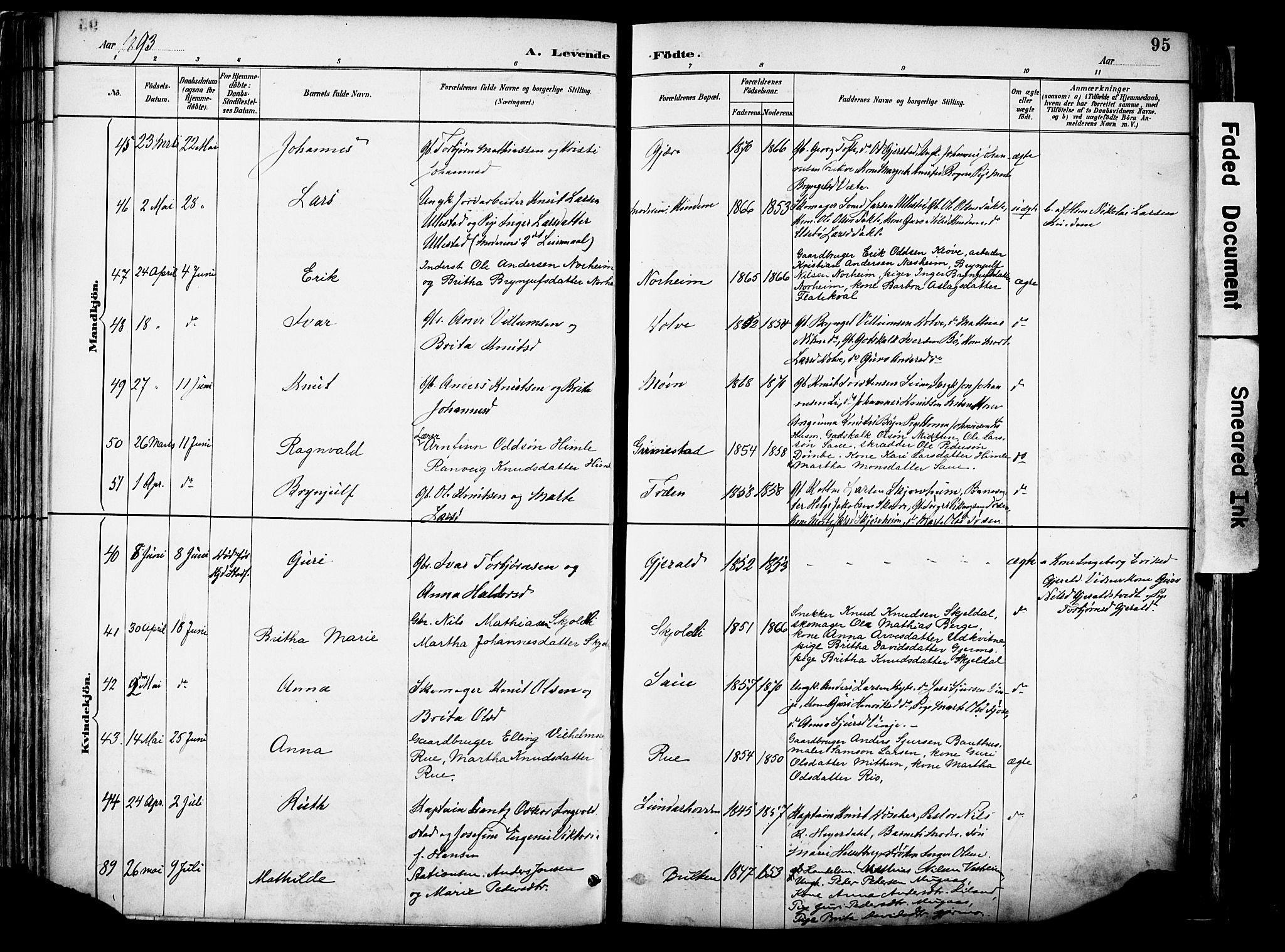 Voss sokneprestembete, AV/SAB-A-79001/H/Haa: Parish register (official) no. A 21, 1887-1903, p. 95