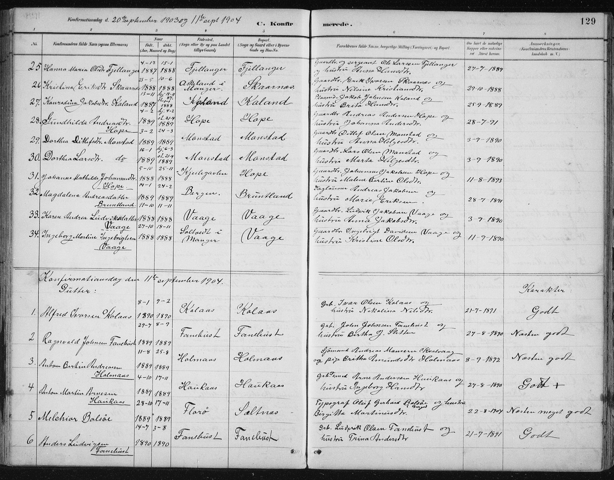 Lindås Sokneprestembete, SAB/A-76701/H/Hab: Parish register (copy) no. B 3, 1886-1914, p. 129