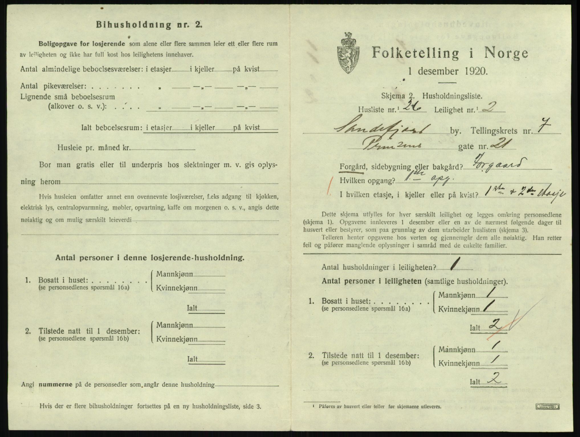 SAKO, 1920 census for Sandefjord, 1920, p. 3044