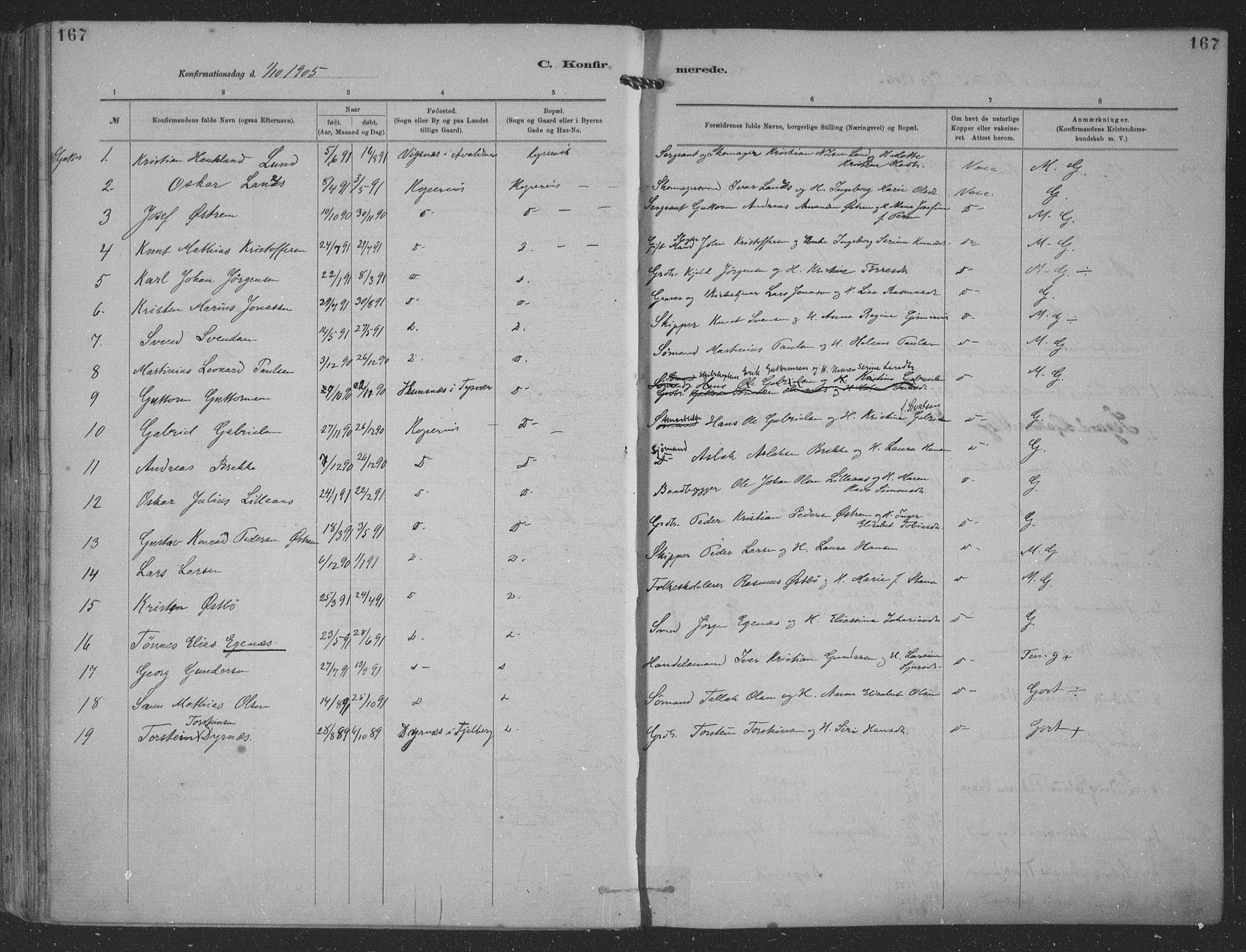Kopervik sokneprestkontor, SAST/A-101850/H/Ha/Haa/L0001: Parish register (official) no. A 1, 1880-1919, p. 167