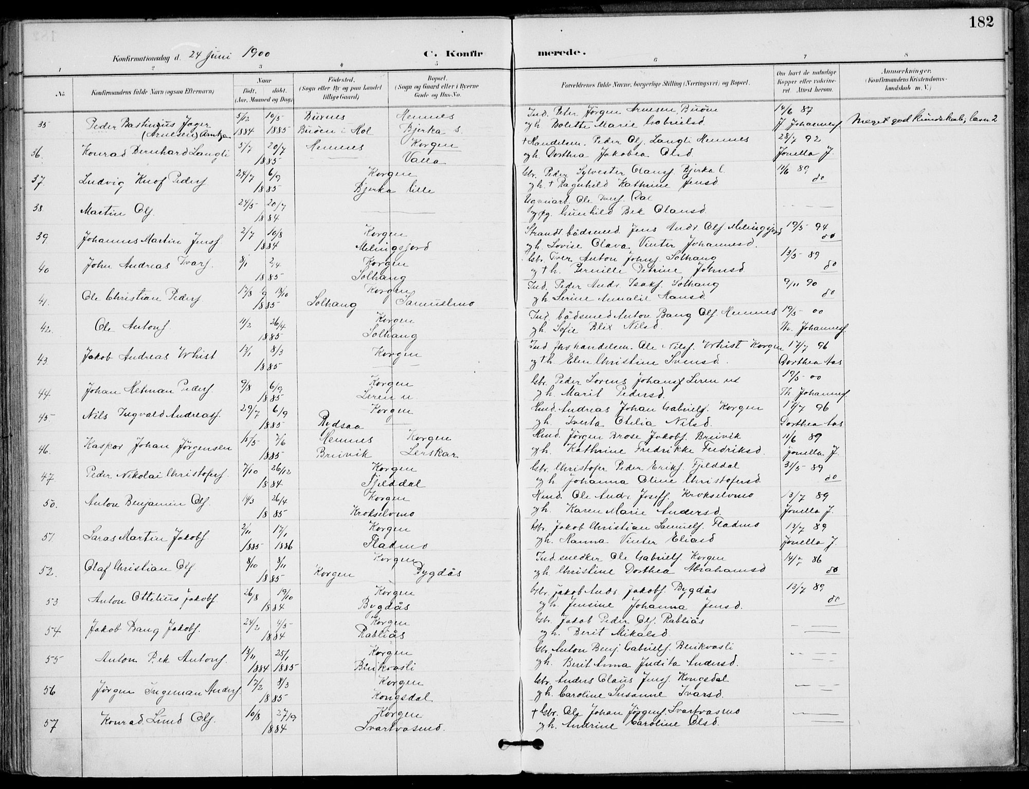 Ministerialprotokoller, klokkerbøker og fødselsregistre - Nordland, SAT/A-1459/825/L0362: Parish register (official) no. 825A16, 1886-1908, p. 182