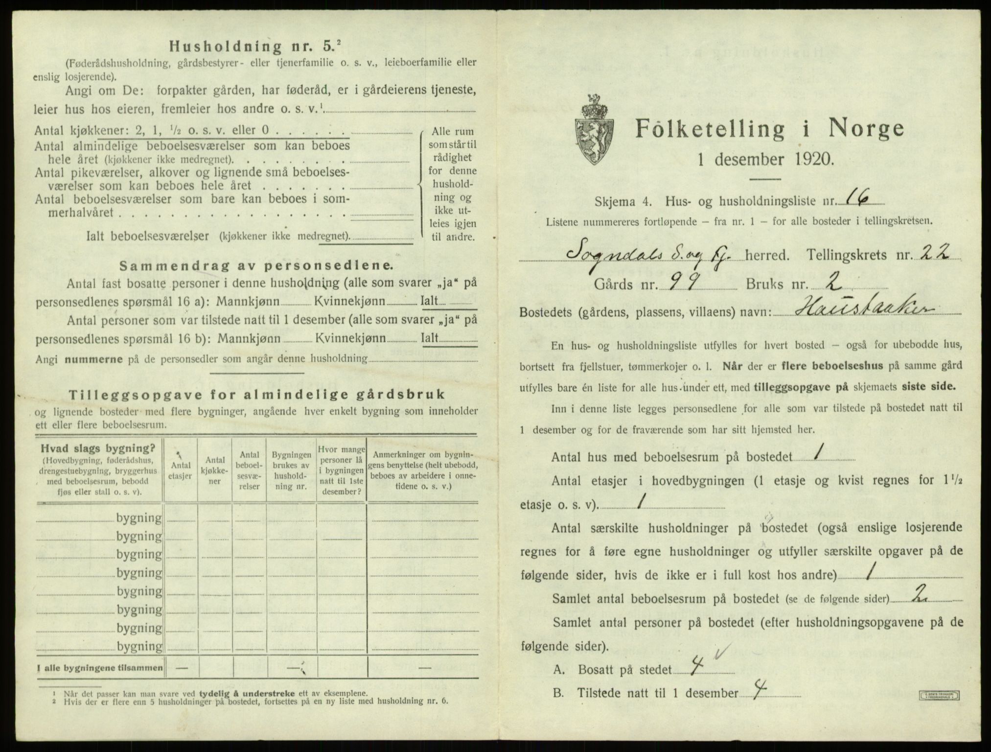 SAB, 1920 census for Sogndal, 1920, p. 1212