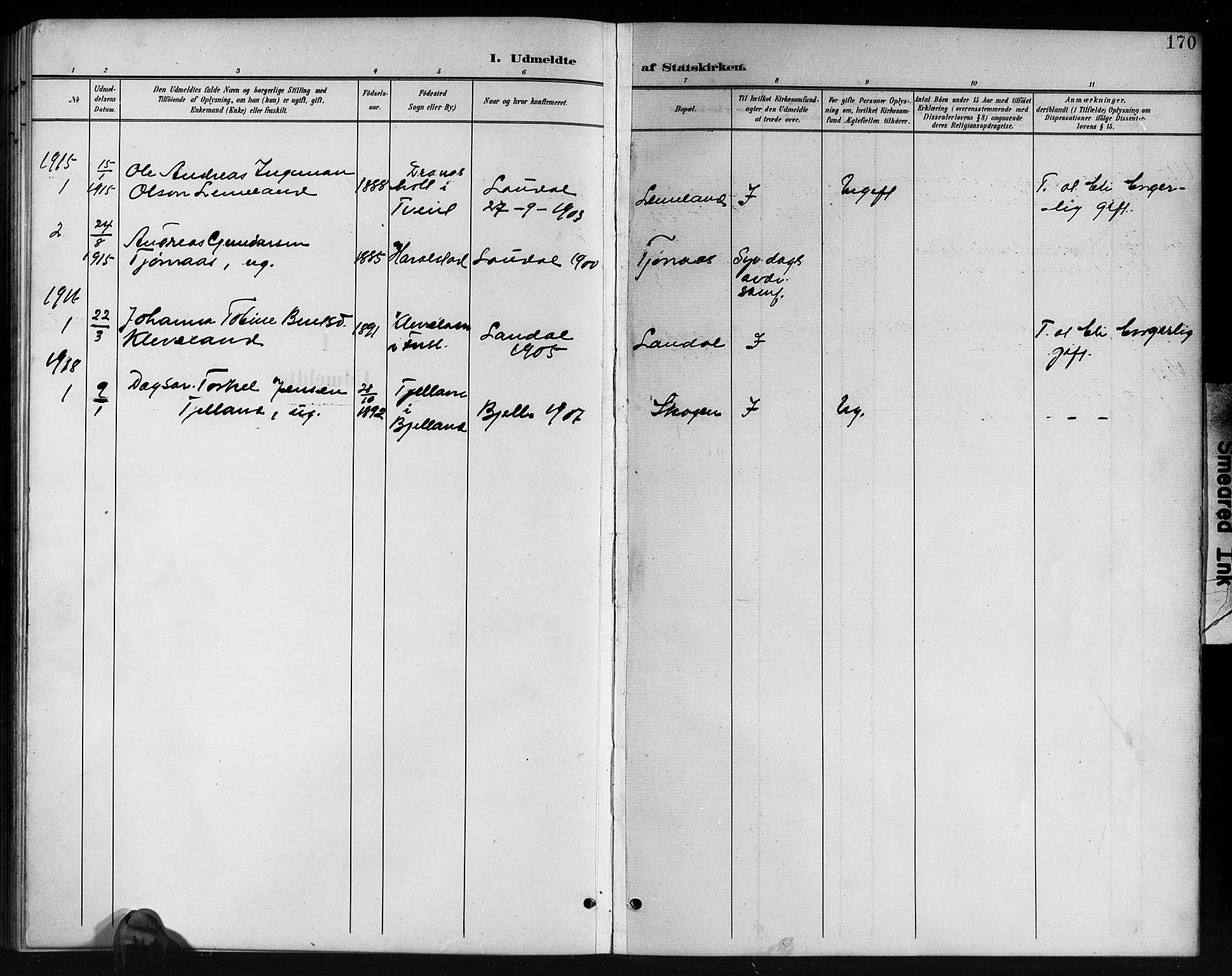 Holum sokneprestkontor, SAK/1111-0022/F/Fb/Fbb/L0004: Parish register (copy) no. B 4, 1899-1920, p. 170