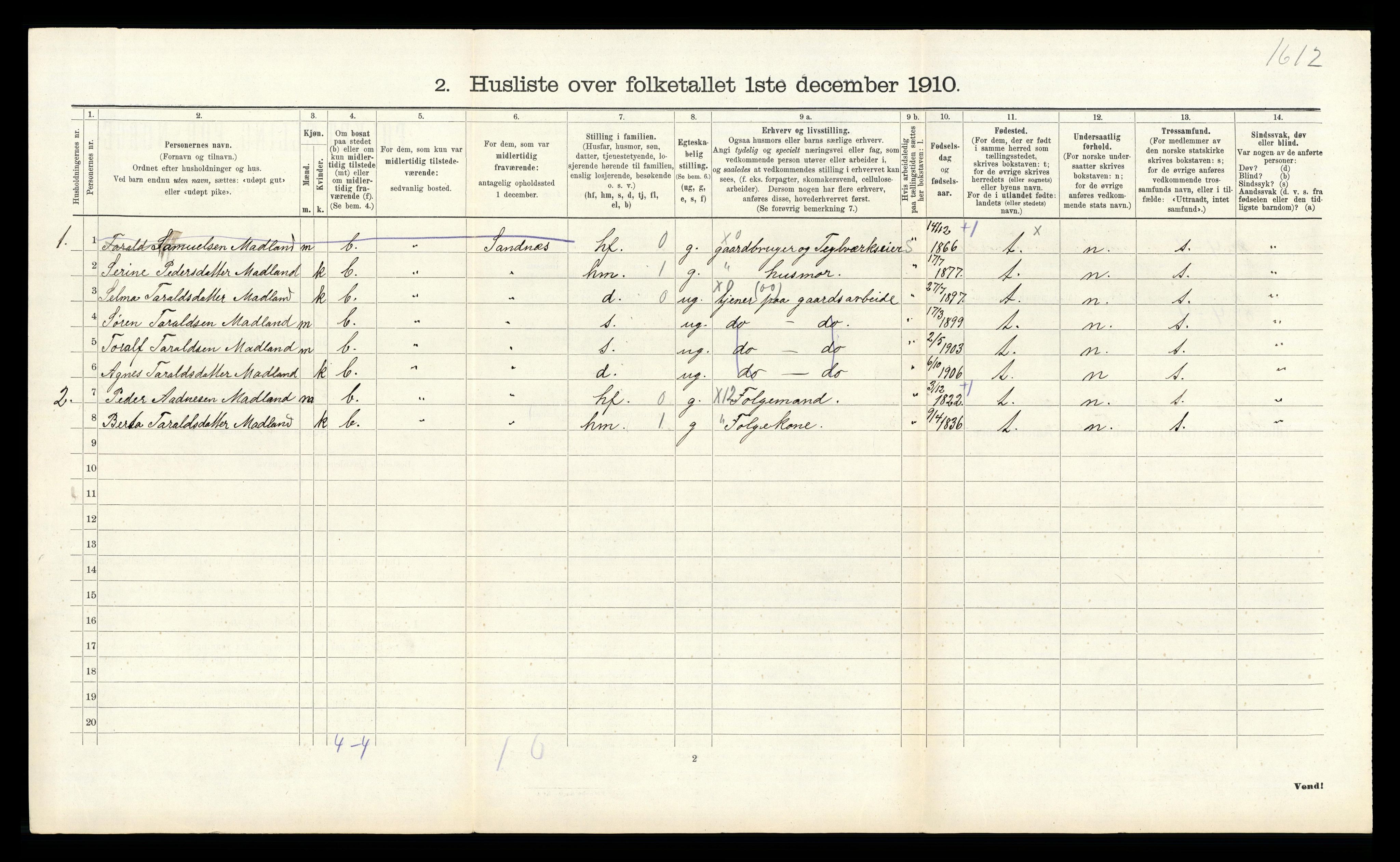 RA, 1910 census for Gjesdal, 1910, p. 449