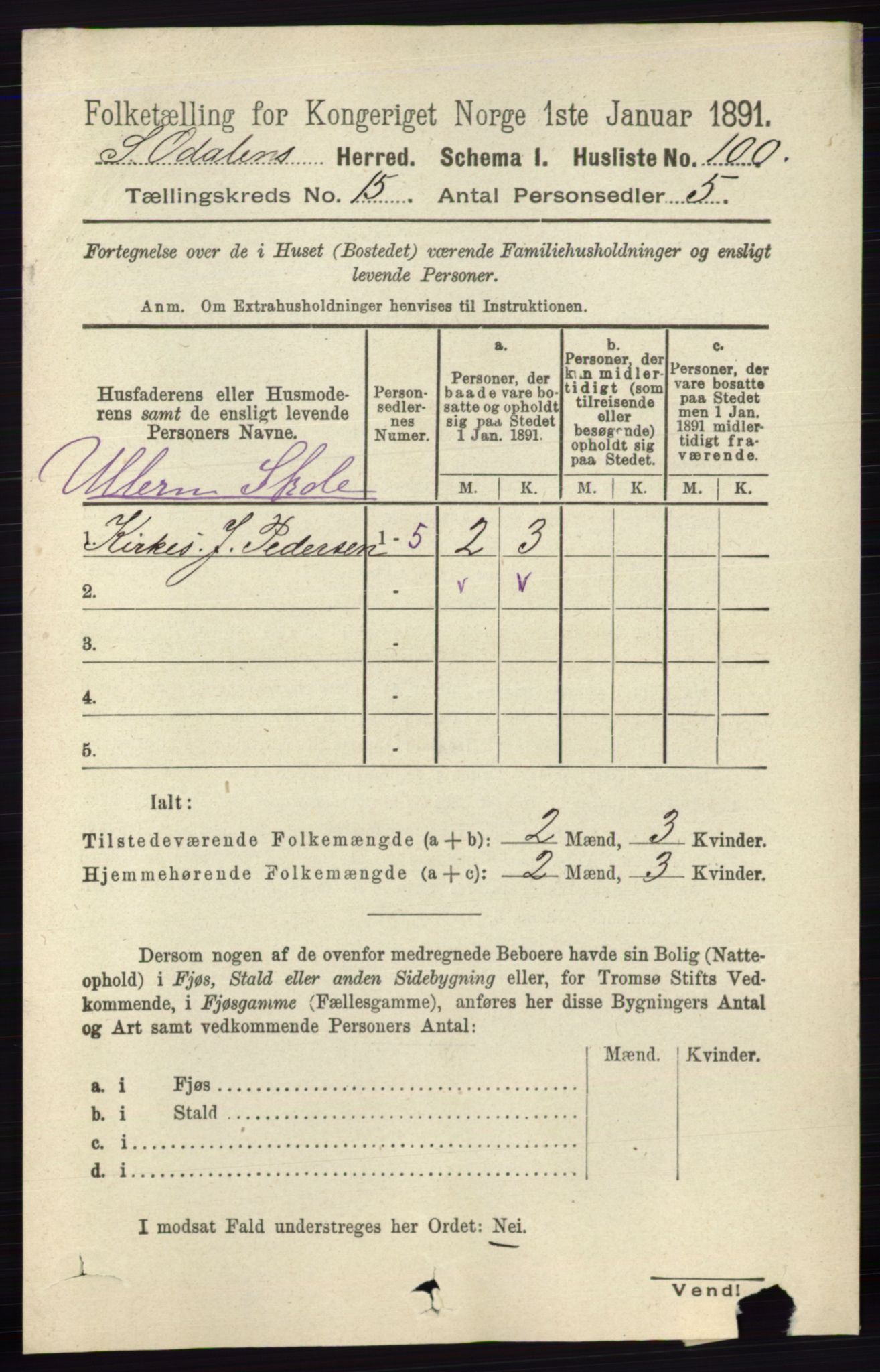 RA, 1891 census for 0419 Sør-Odal, 1891, p. 6567