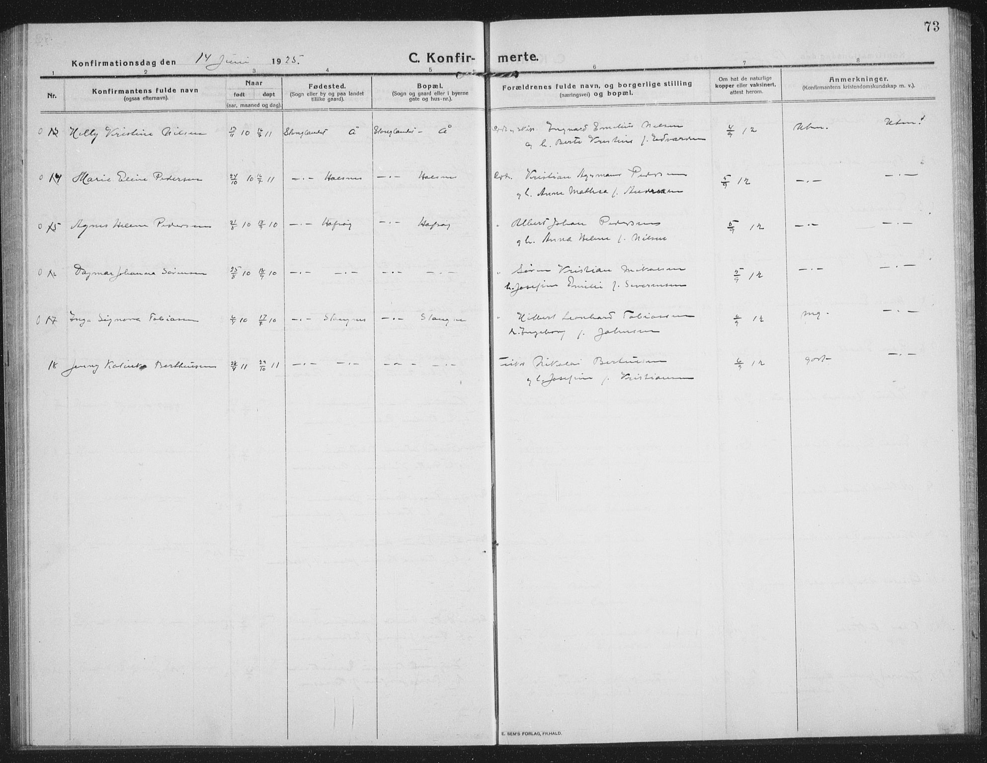 Tranøy sokneprestkontor, SATØ/S-1313/I/Ia/Iab/L0019klokker: Parish register (copy) no. 19, 1914-1940, p. 73