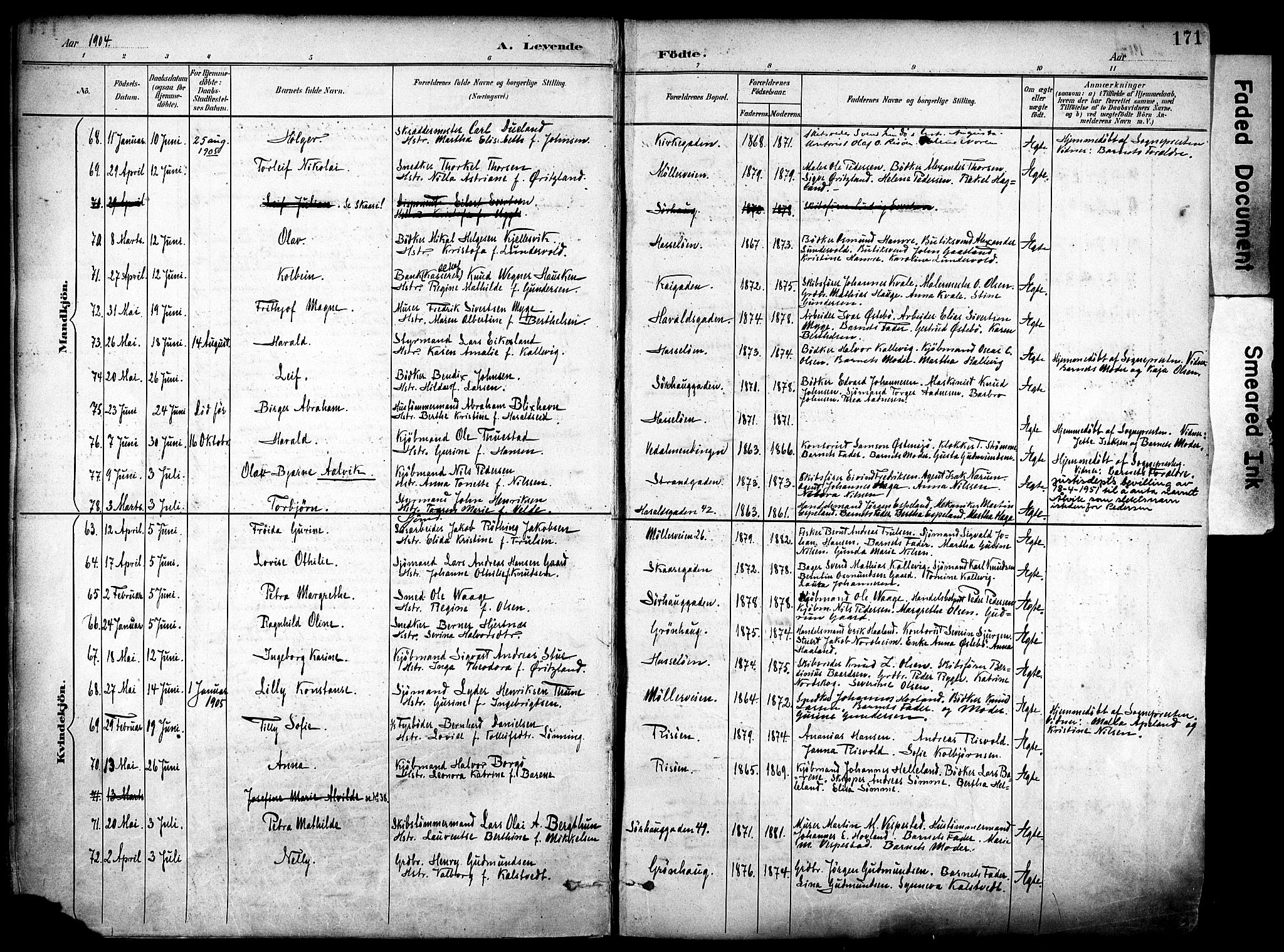 Haugesund sokneprestkontor, SAST/A -101863/H/Ha/Haa/L0006: Parish register (official) no. A 6, 1891-1907, p. 171