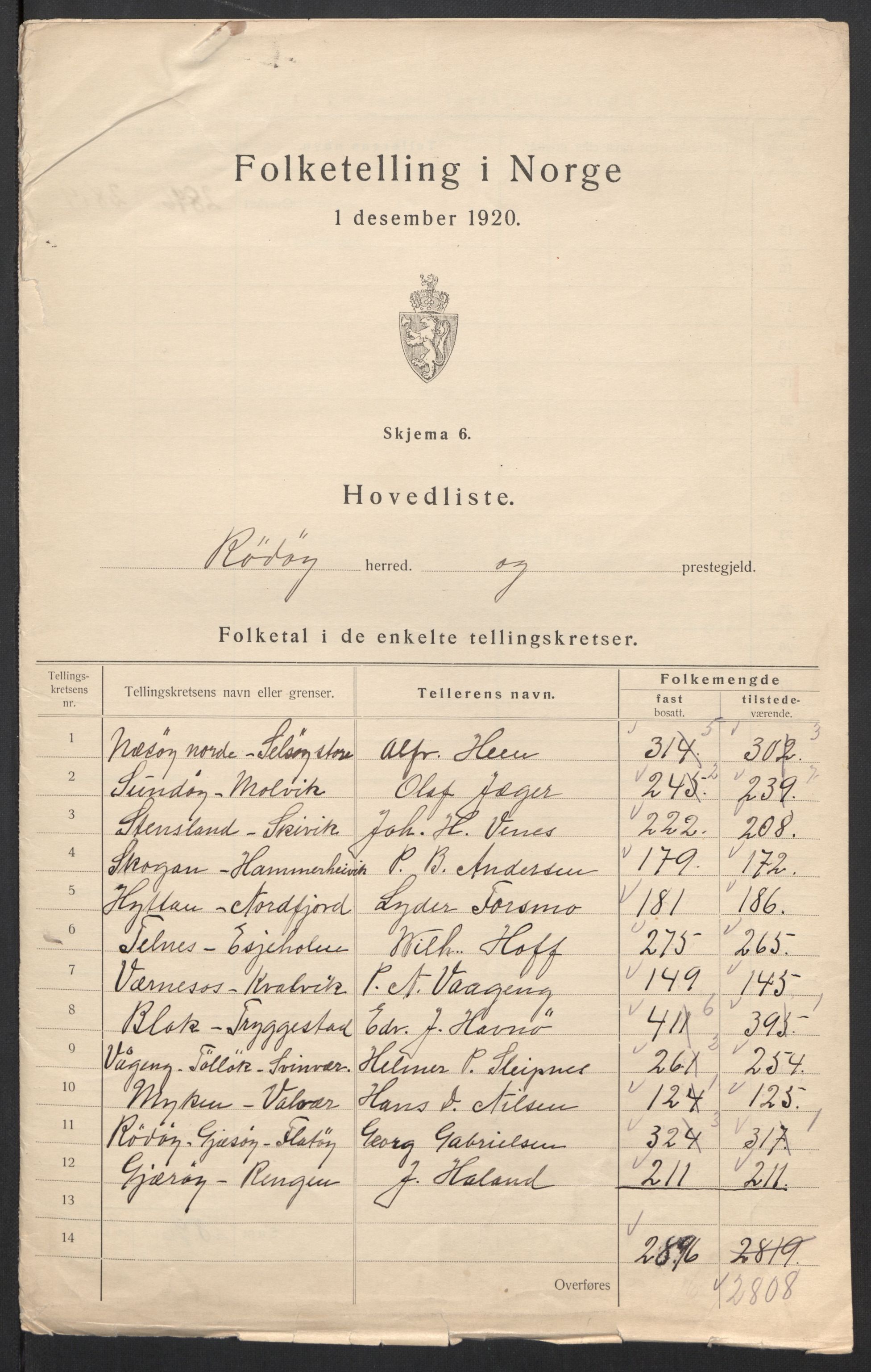 SAT, 1920 census for Rødøy, 1920, p. 3