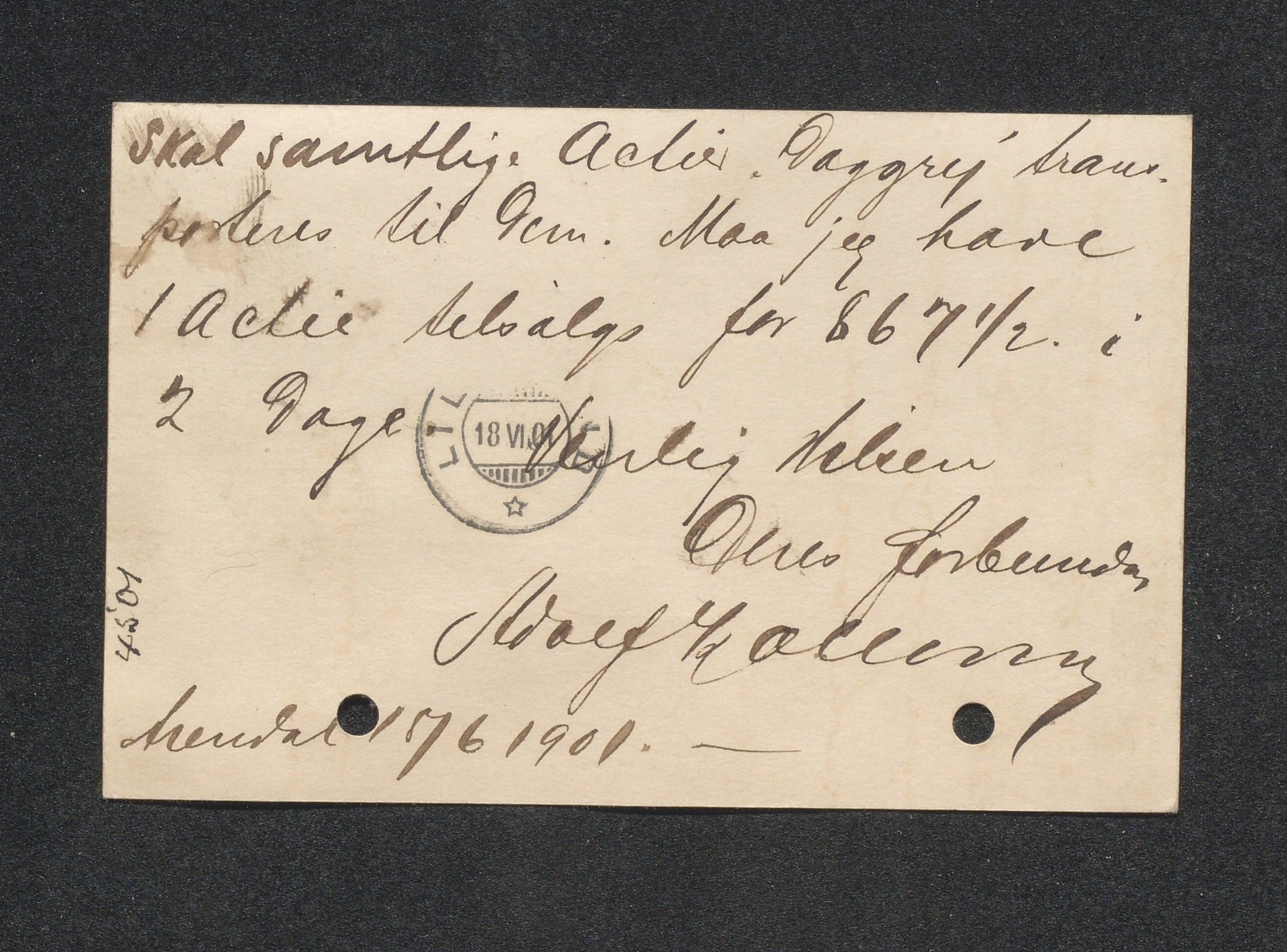 O. Terjesens rederi, AAKS/PA-2525/E/E01/L0009: Korrespondanse, 1901