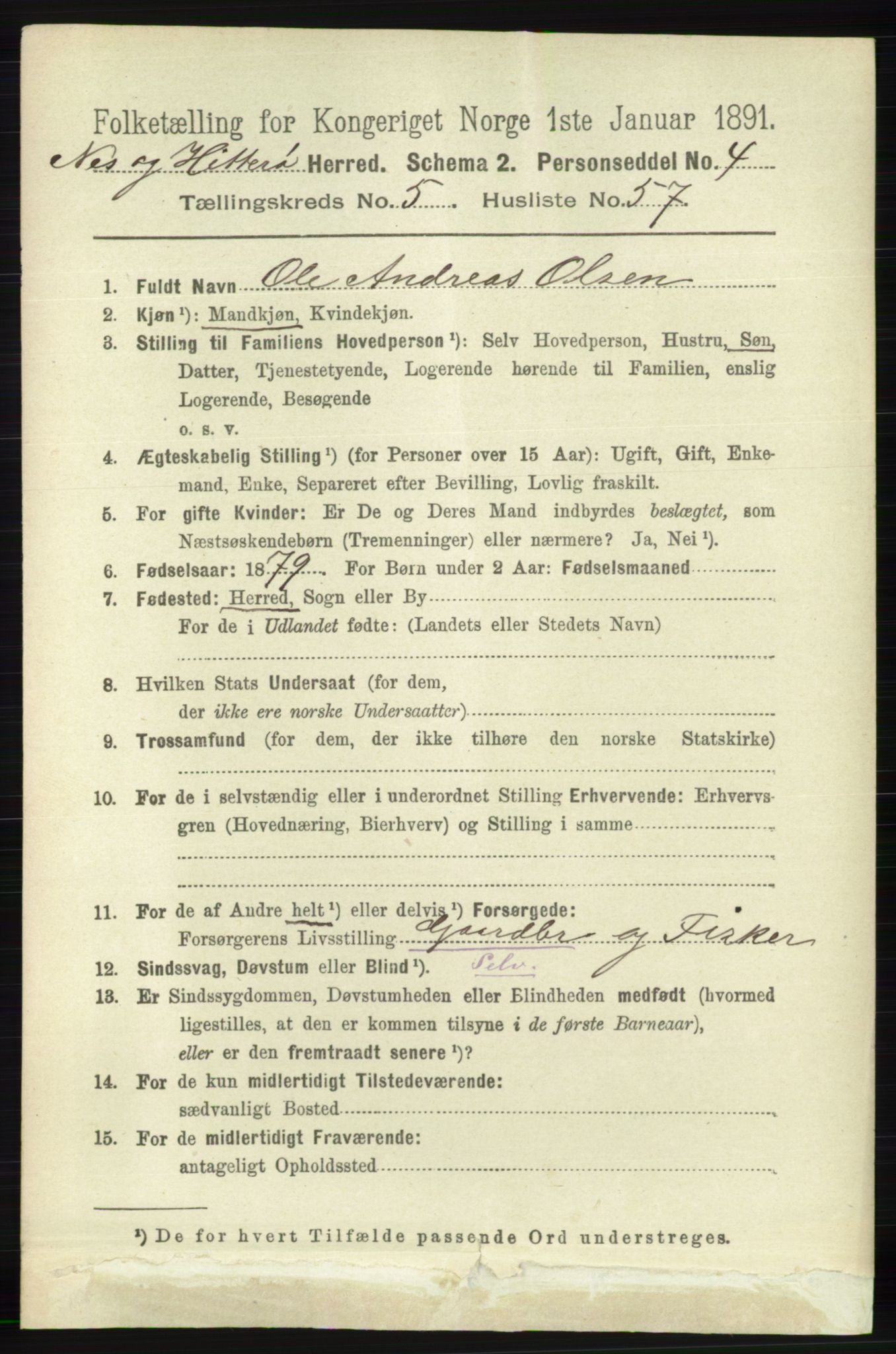 RA, 1891 census for 1043 Hidra og Nes, 1891, p. 2152