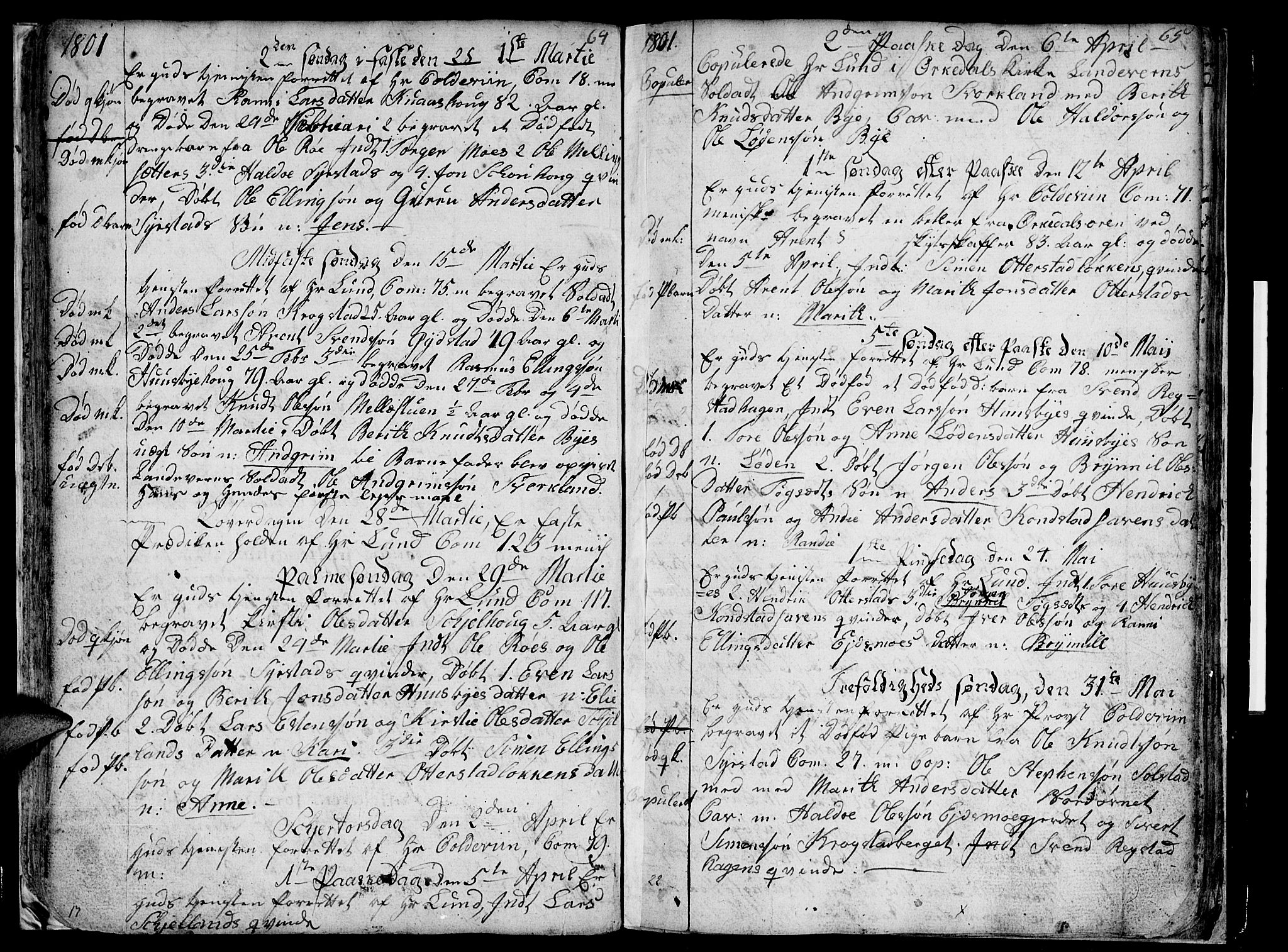 Ministerialprotokoller, klokkerbøker og fødselsregistre - Sør-Trøndelag, SAT/A-1456/667/L0794: Parish register (official) no. 667A02, 1791-1816, p. 64-65