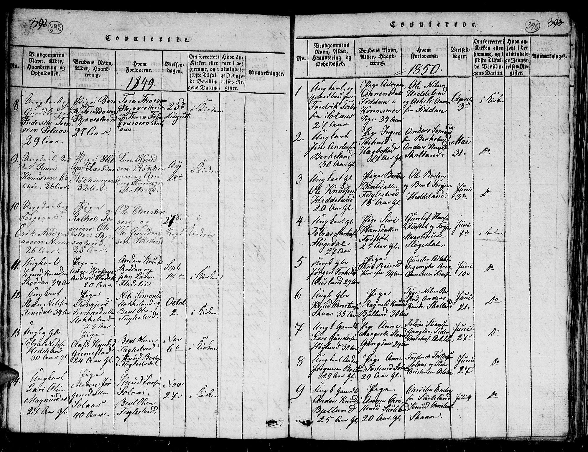 Holum sokneprestkontor, AV/SAK-1111-0022/F/Fb/Fbc/L0001: Parish register (copy) no. B 1, 1820-1859, p. 395-396