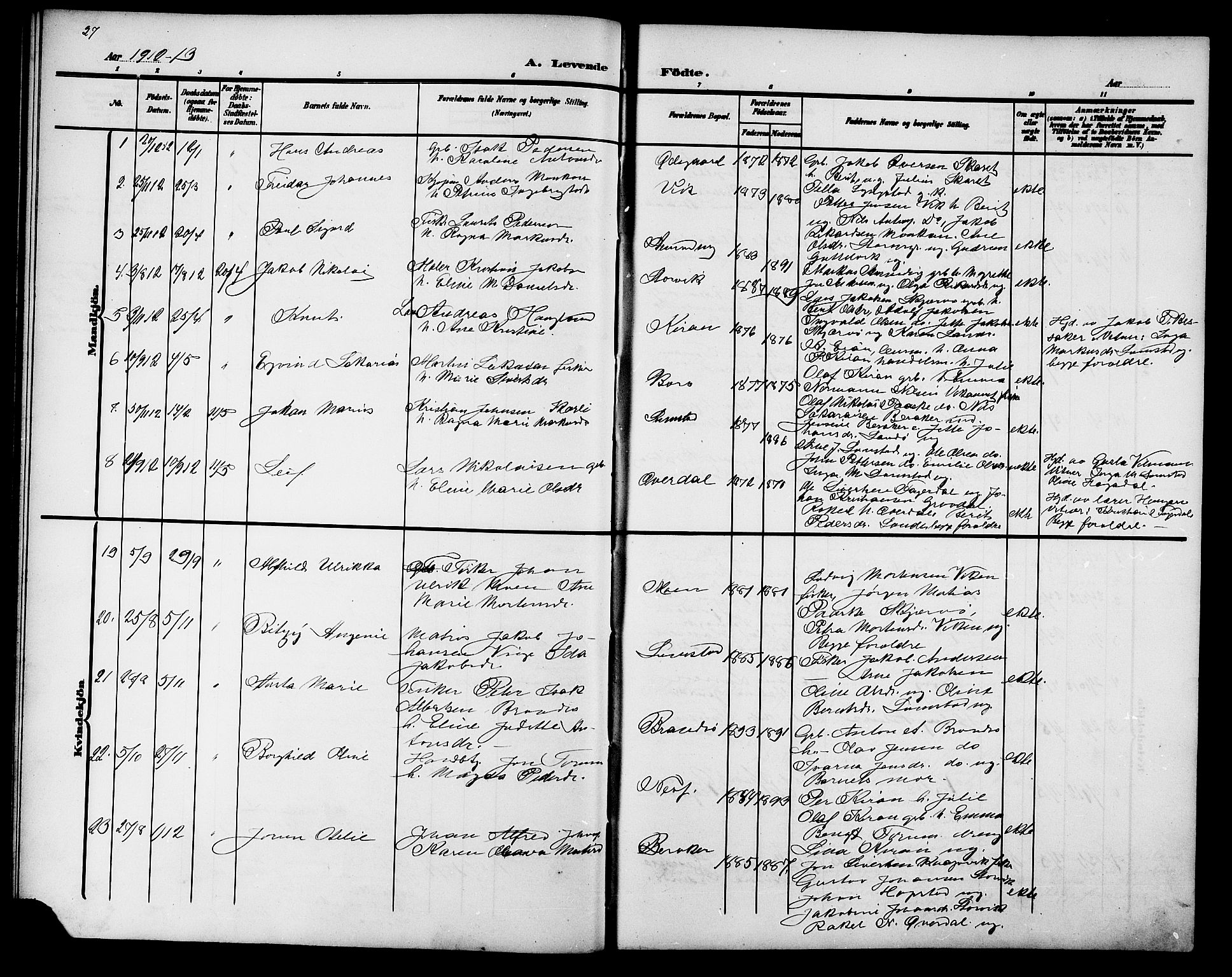 Ministerialprotokoller, klokkerbøker og fødselsregistre - Sør-Trøndelag, SAT/A-1456/657/L0717: Parish register (copy) no. 657C04, 1904-1923, p. 27