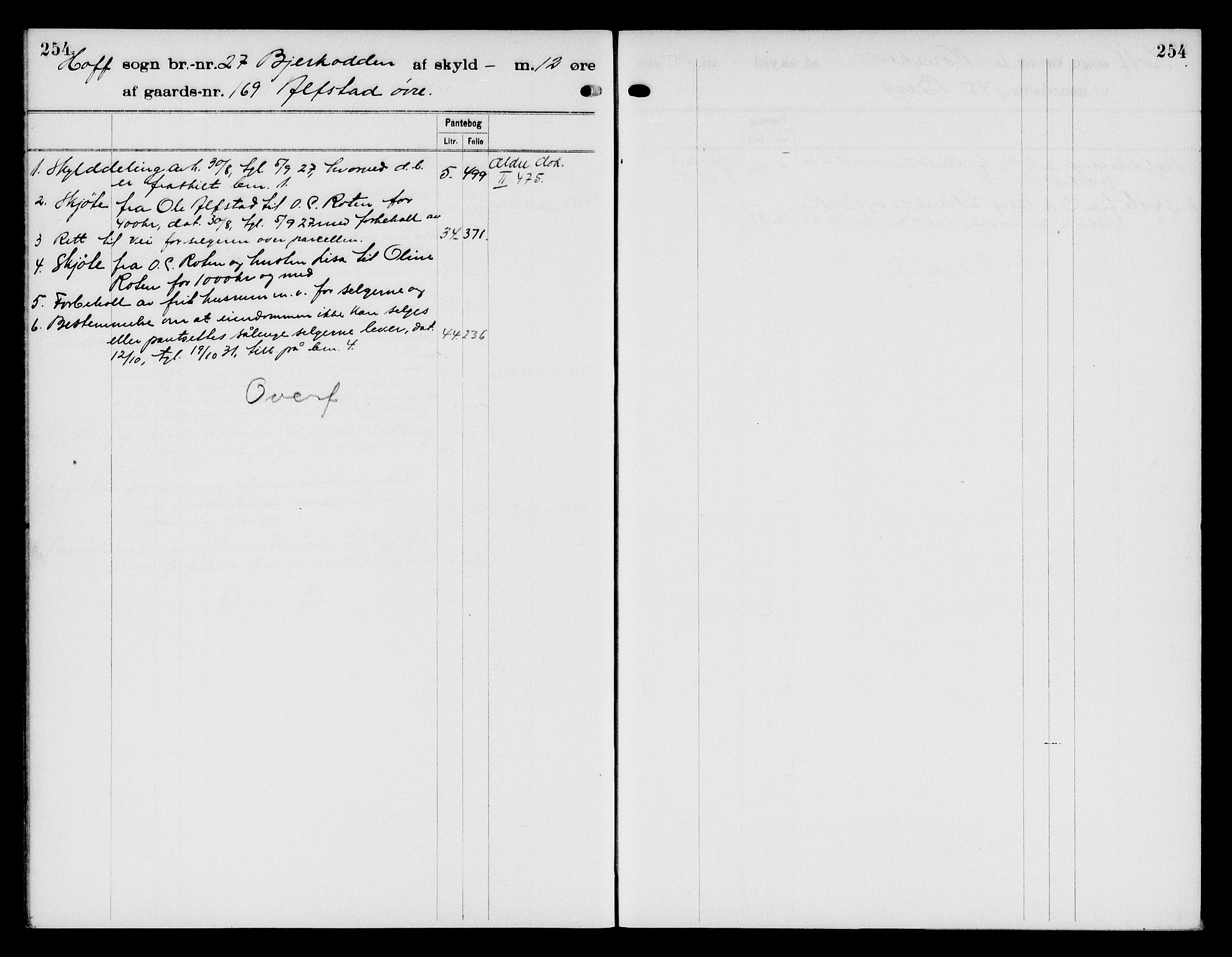 Toten tingrett, SAH/TING-006/H/Ha/Haa/L0034: Mortgage register no. 34, 1921, p. 254