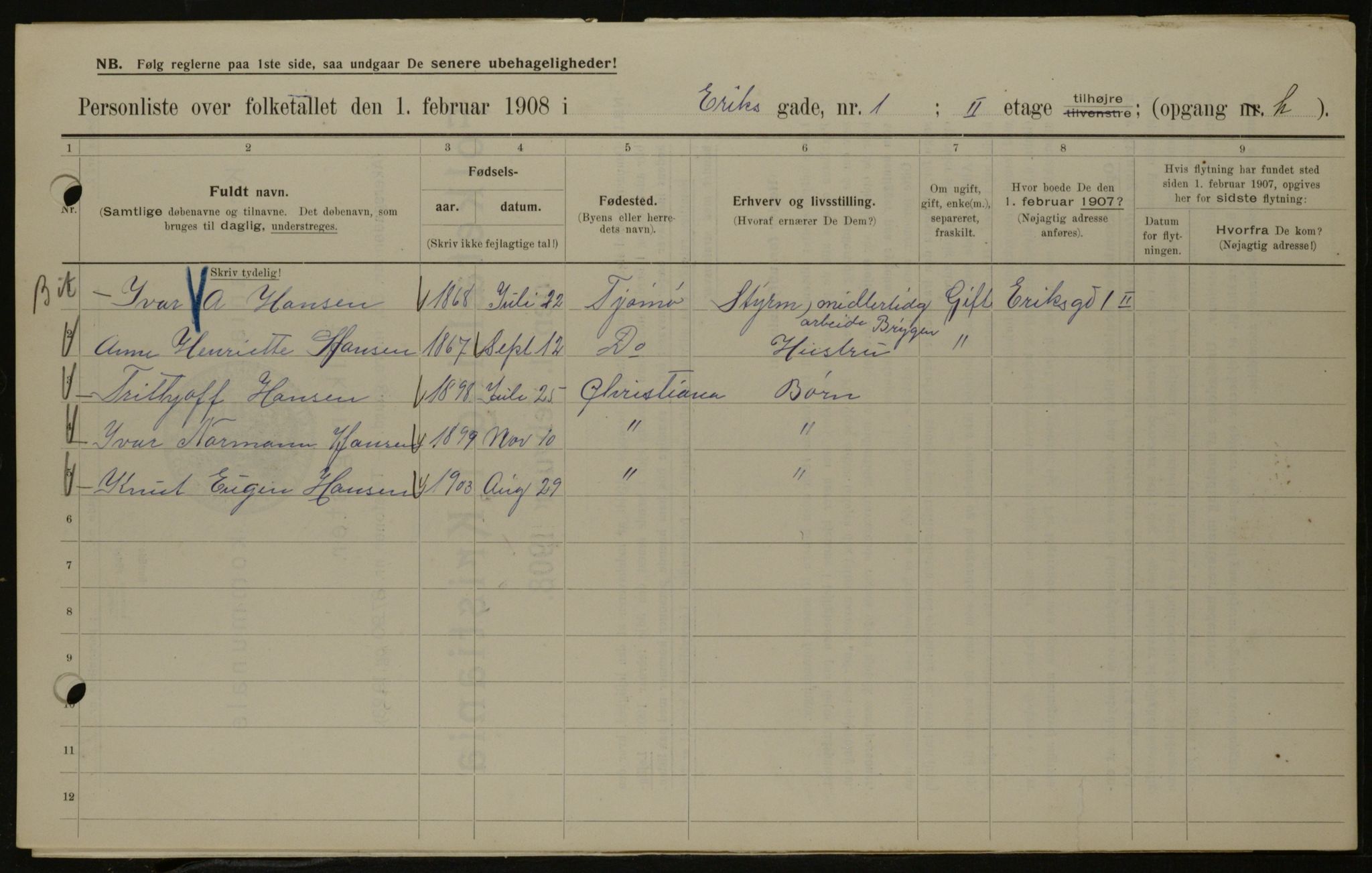 OBA, Municipal Census 1908 for Kristiania, 1908, p. 17937