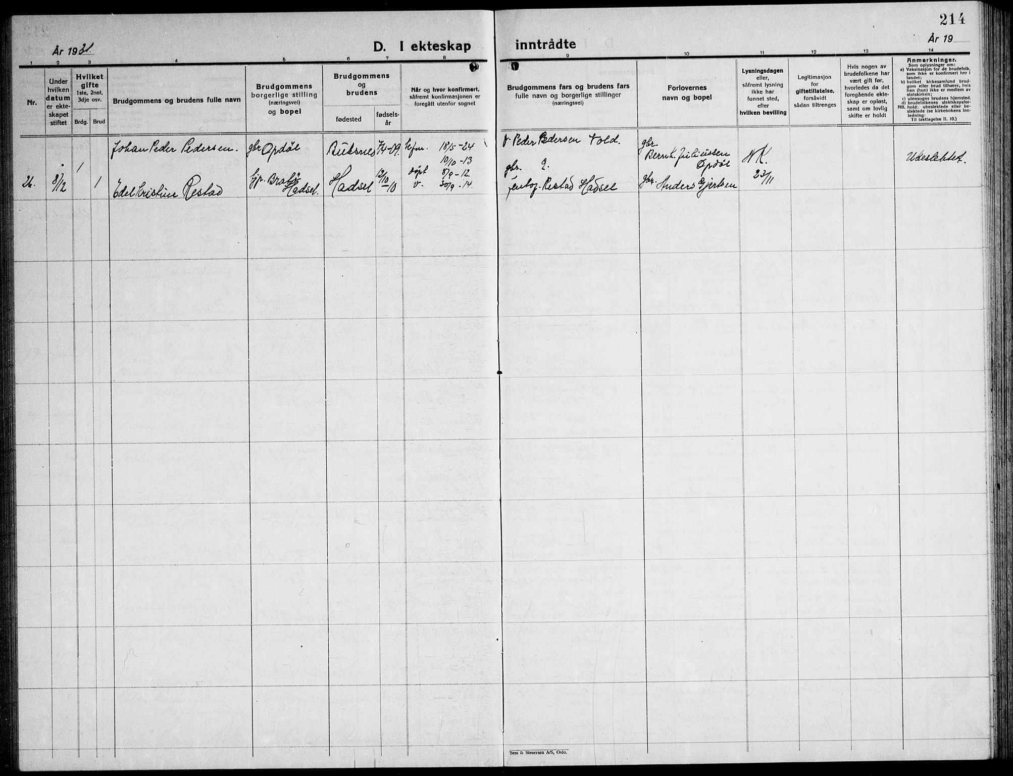 Ministerialprotokoller, klokkerbøker og fødselsregistre - Nordland, AV/SAT-A-1459/881/L1170: Parish register (copy) no. 881C07, 1930-1943, p. 214