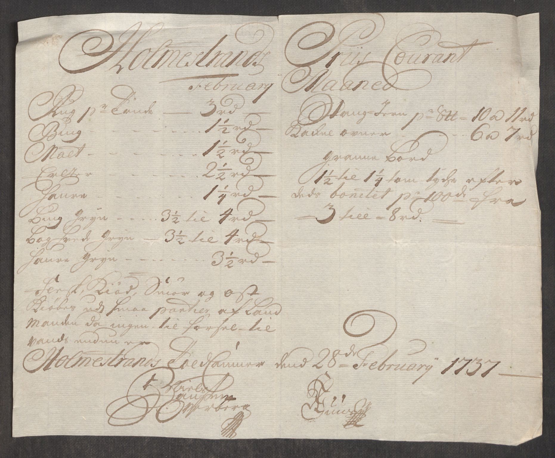 Rentekammeret inntil 1814, Realistisk ordnet avdeling, AV/RA-EA-4070/Oe/L0001: [Ø1]: Priskuranter, 1712-1739, p. 517