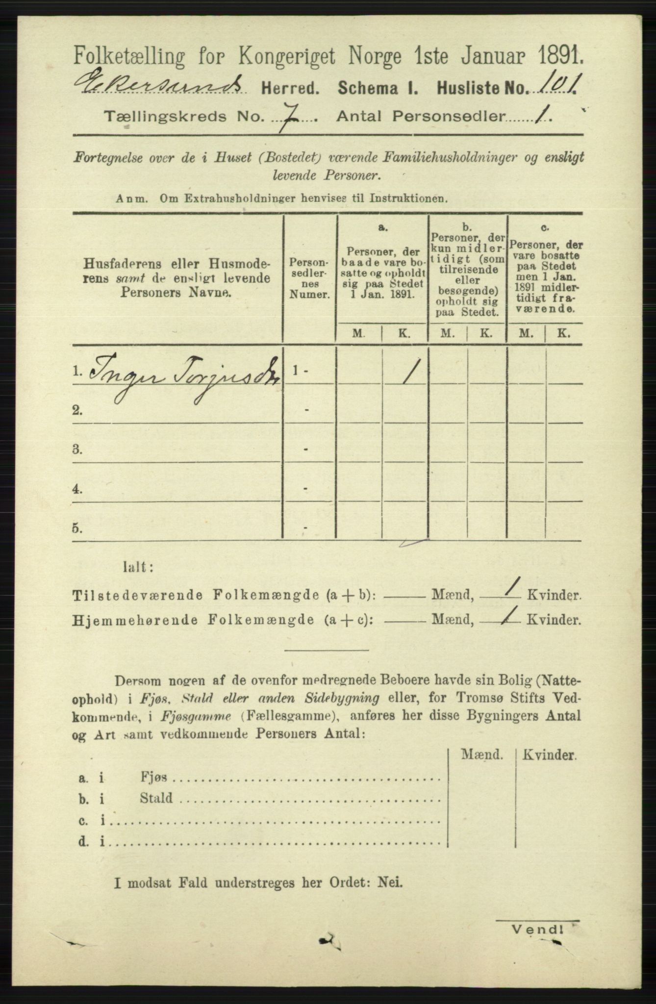 RA, 1891 census for 1116 Eigersund herred, 1891, p. 2826