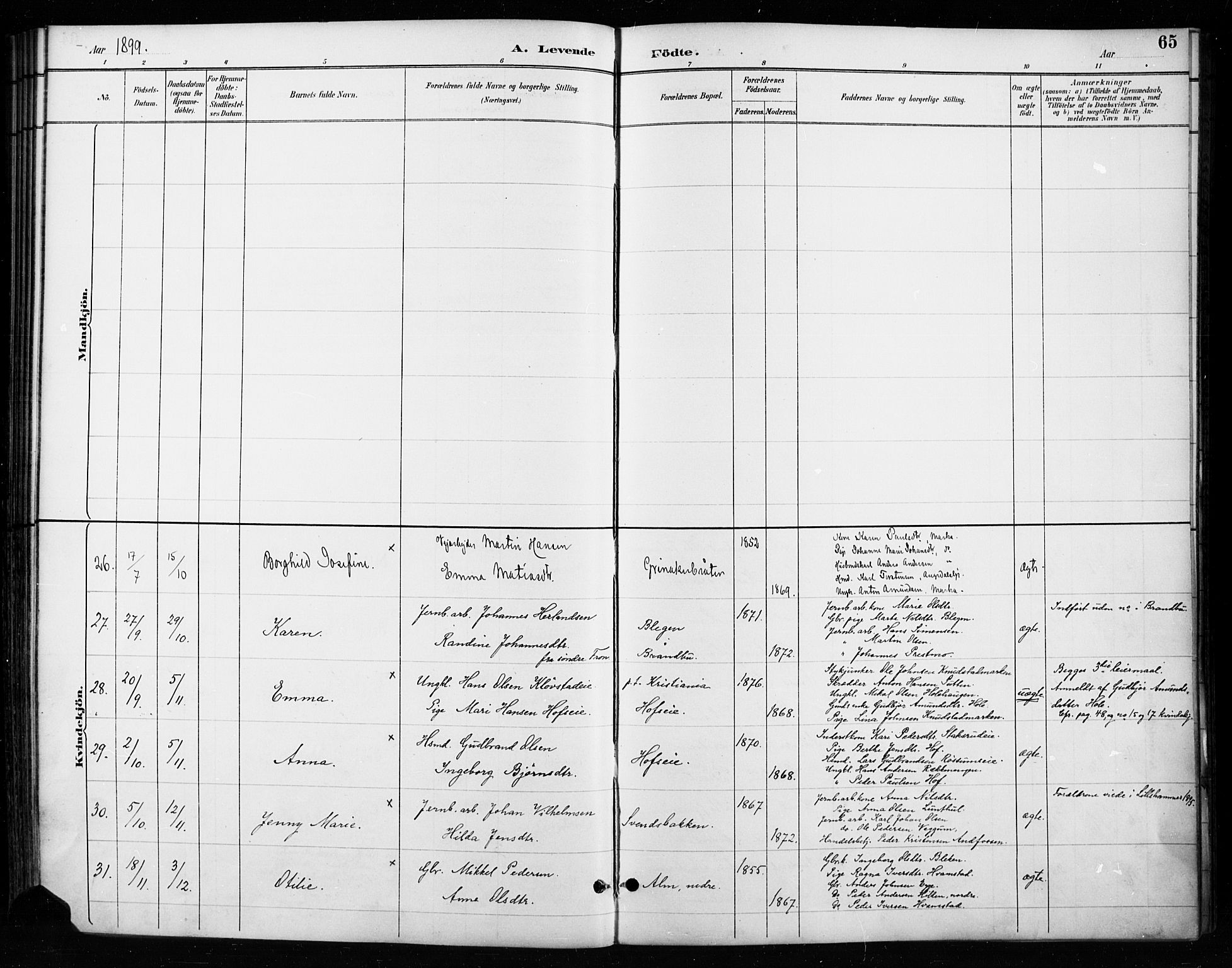 Gran prestekontor, AV/SAH-PREST-112/H/Ha/Haa/L0018: Parish register (official) no. 18, 1889-1899, p. 65