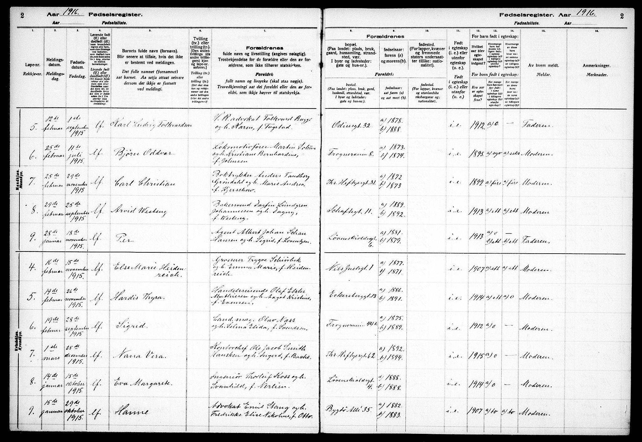 Frogner prestekontor Kirkebøker, AV/SAO-A-10886/J/Ja/L0001: Birth register no. 1, 1916-1927, p. 2