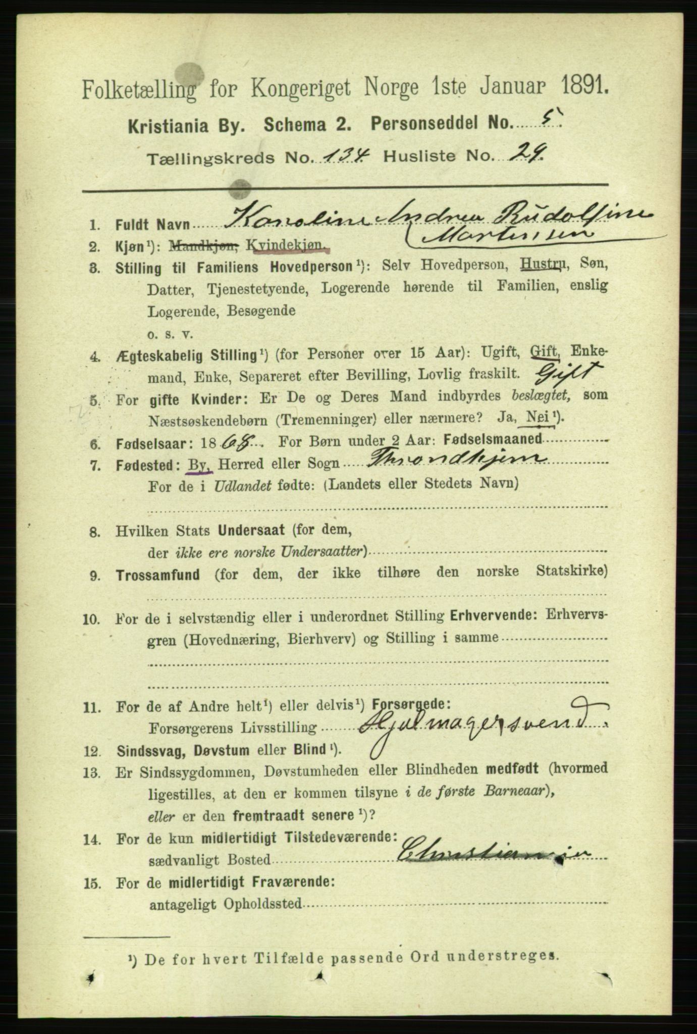 RA, 1891 census for 0301 Kristiania, 1891, p. 74058