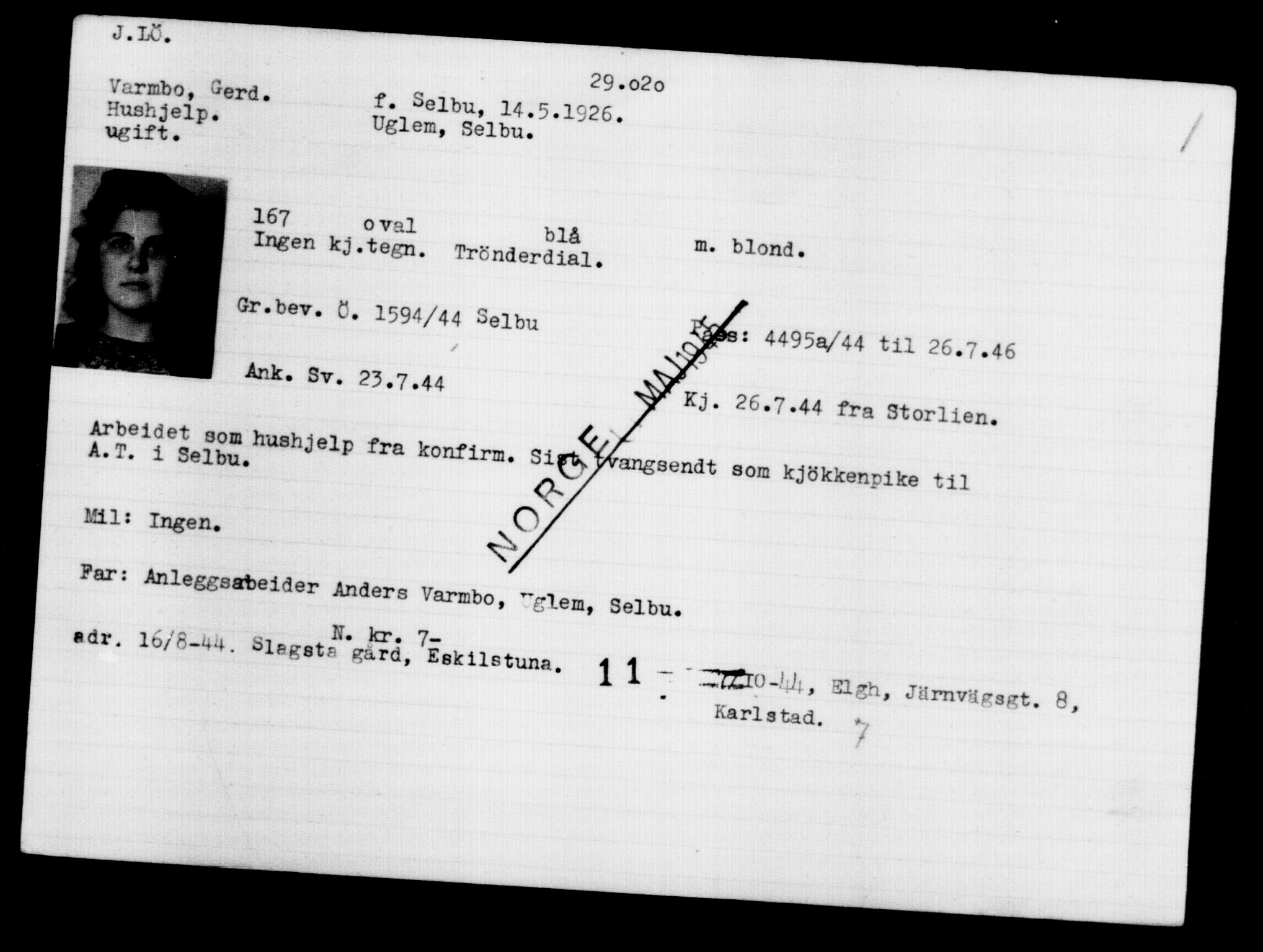 Den Kgl. Norske Legasjons Flyktningskontor, AV/RA-S-6753/V/Va/L0012: Kjesäterkartoteket.  Flyktningenr. 28300-31566, 1940-1945, p. 773