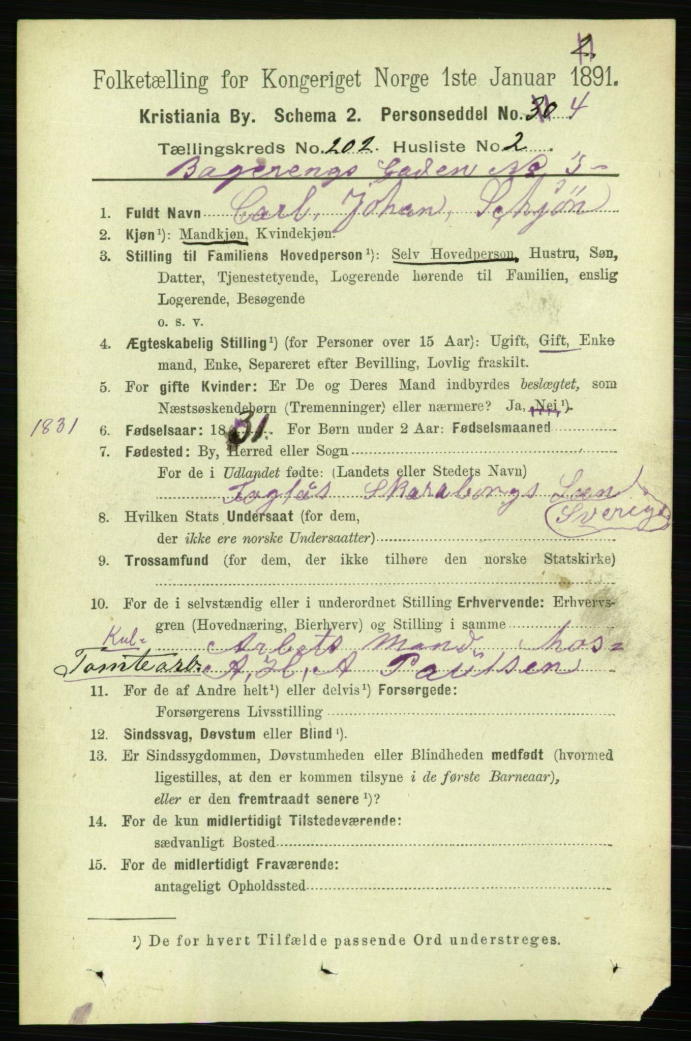 RA, 1891 census for 0301 Kristiania, 1891, p. 121550