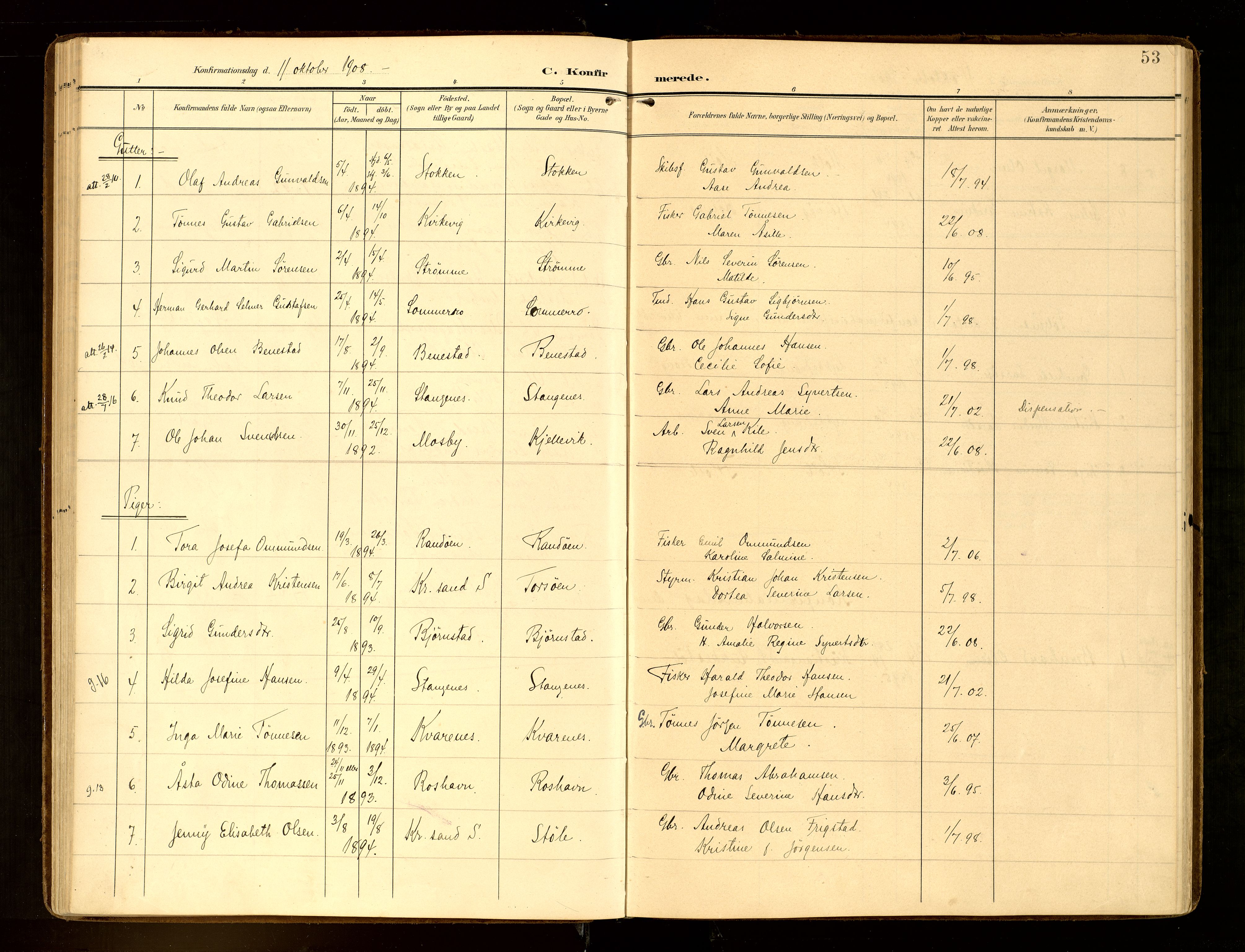 Oddernes sokneprestkontor, AV/SAK-1111-0033/F/Fa/Fab/L0003: Parish register (official) no. A 3, 1903-1916, p. 53