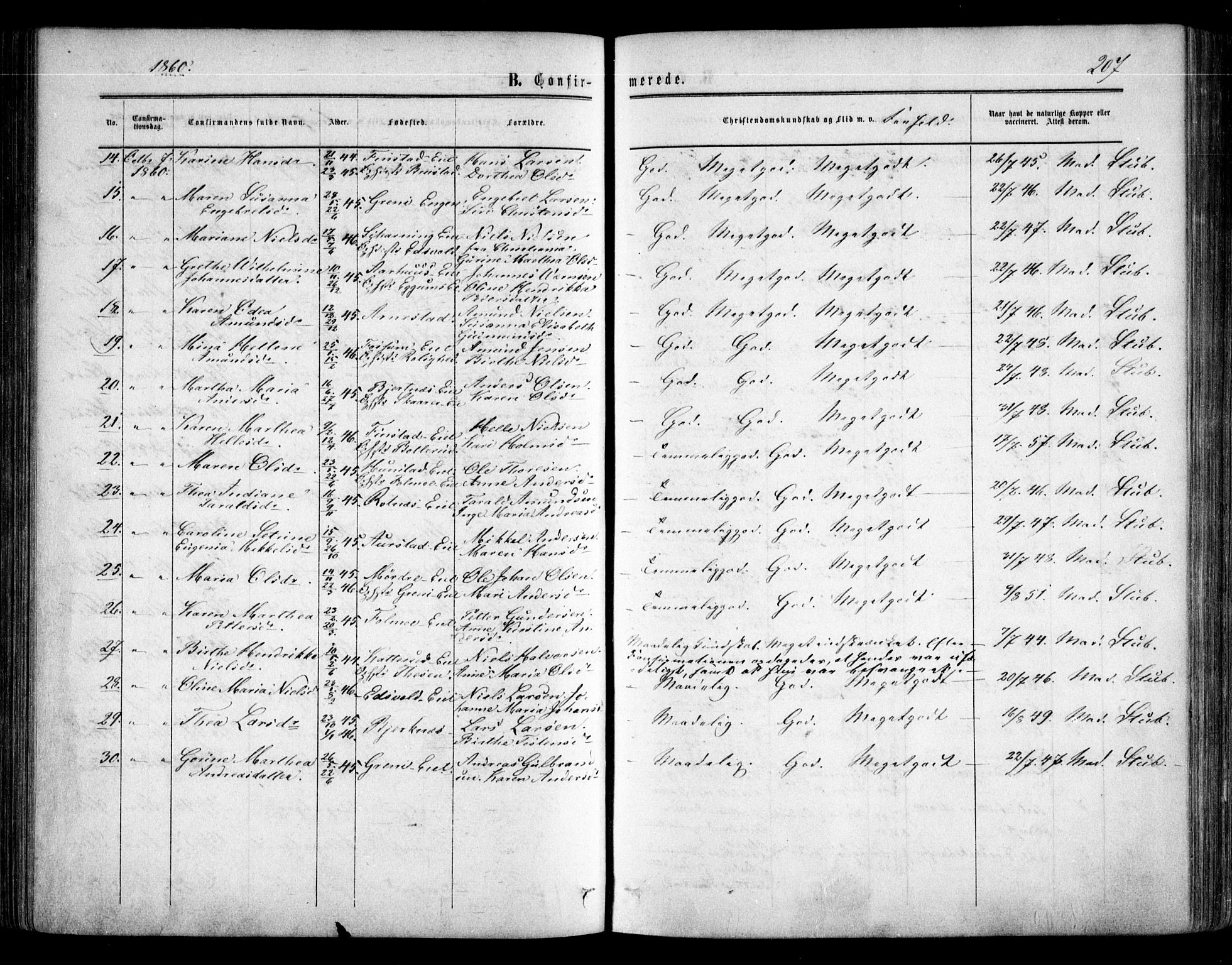 Nes prestekontor Kirkebøker, AV/SAO-A-10410/F/Fa/L0008: Parish register (official) no. I 8, 1859-1874, p. 207