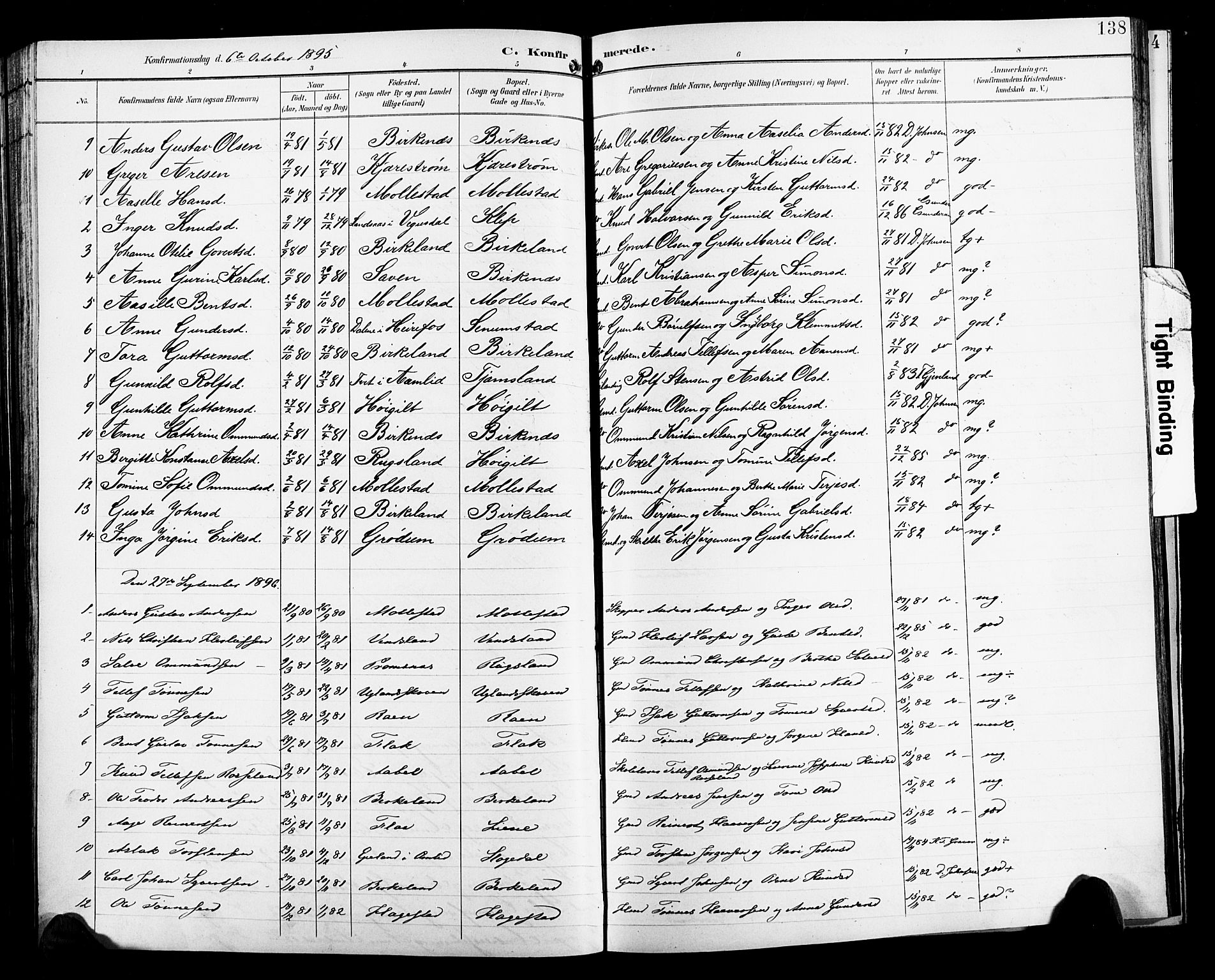 Birkenes sokneprestkontor, SAK/1111-0004/F/Fb/L0004: Parish register (copy) no. B 4, 1893-1930, p. 138