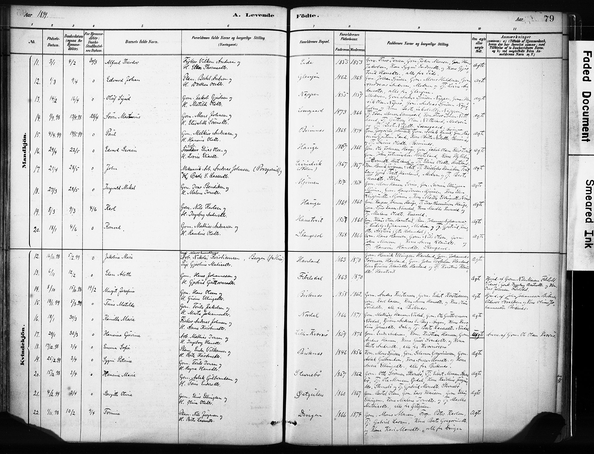 Gulen sokneprestembete, AV/SAB-A-80201/H/Haa/Haab/L0001: Parish register (official) no. B 1, 1881-1905, p. 79