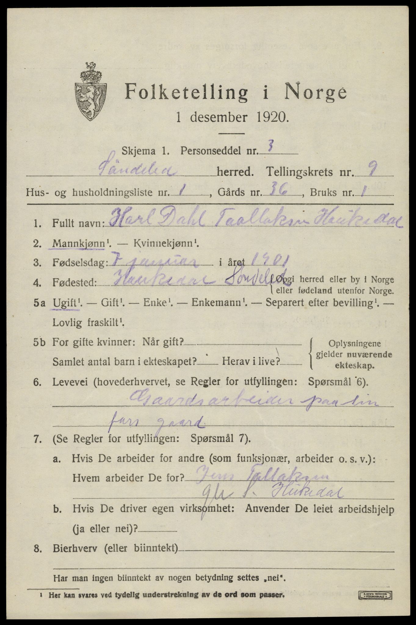 SAK, 1920 census for Søndeled, 1920, p. 4573