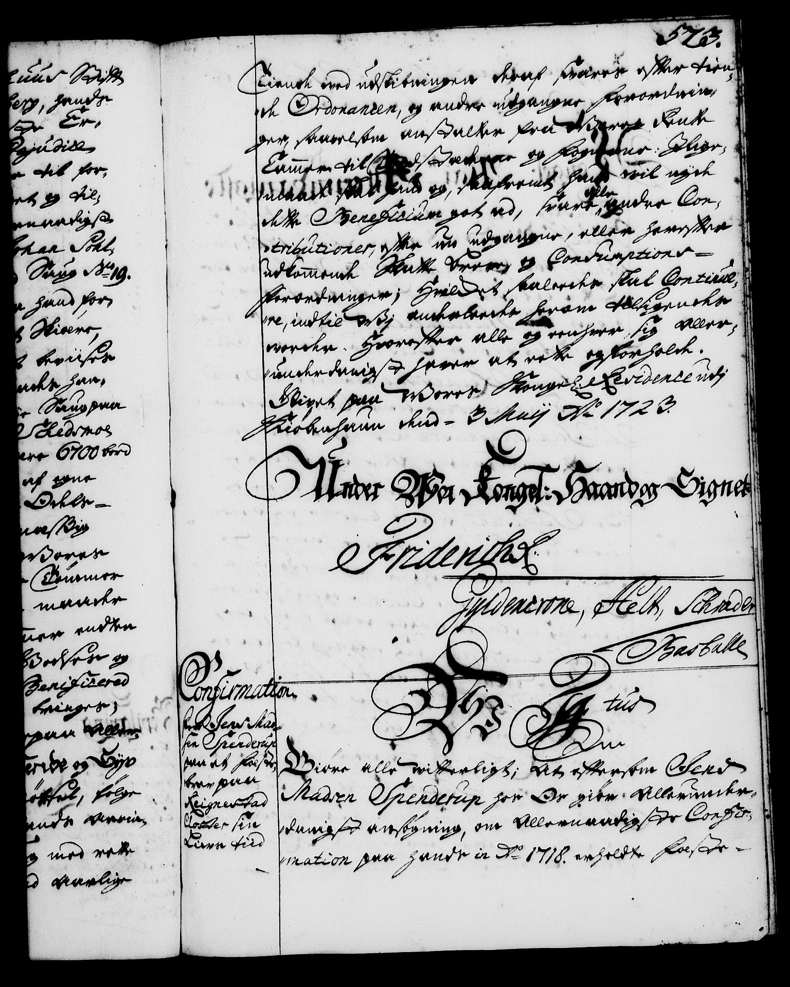 Rentekammeret, Kammerkanselliet, RA/EA-3111/G/Gg/Gga/L0001: Norsk ekspedisjonsprotokoll med register (merket RK 53.1), 1720-1723, p. 573