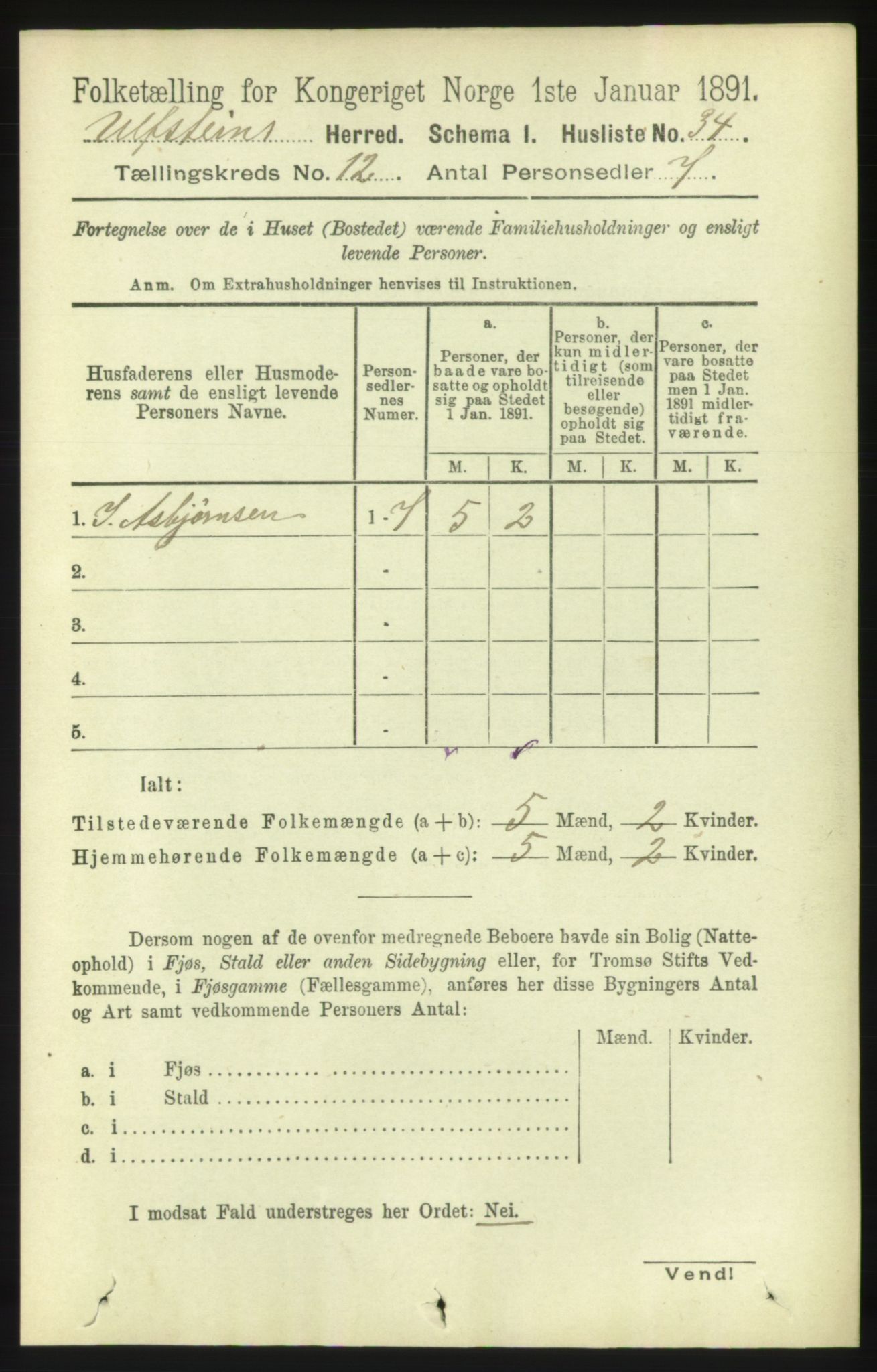 RA, 1891 census for 1516 Ulstein, 1891, p. 3838