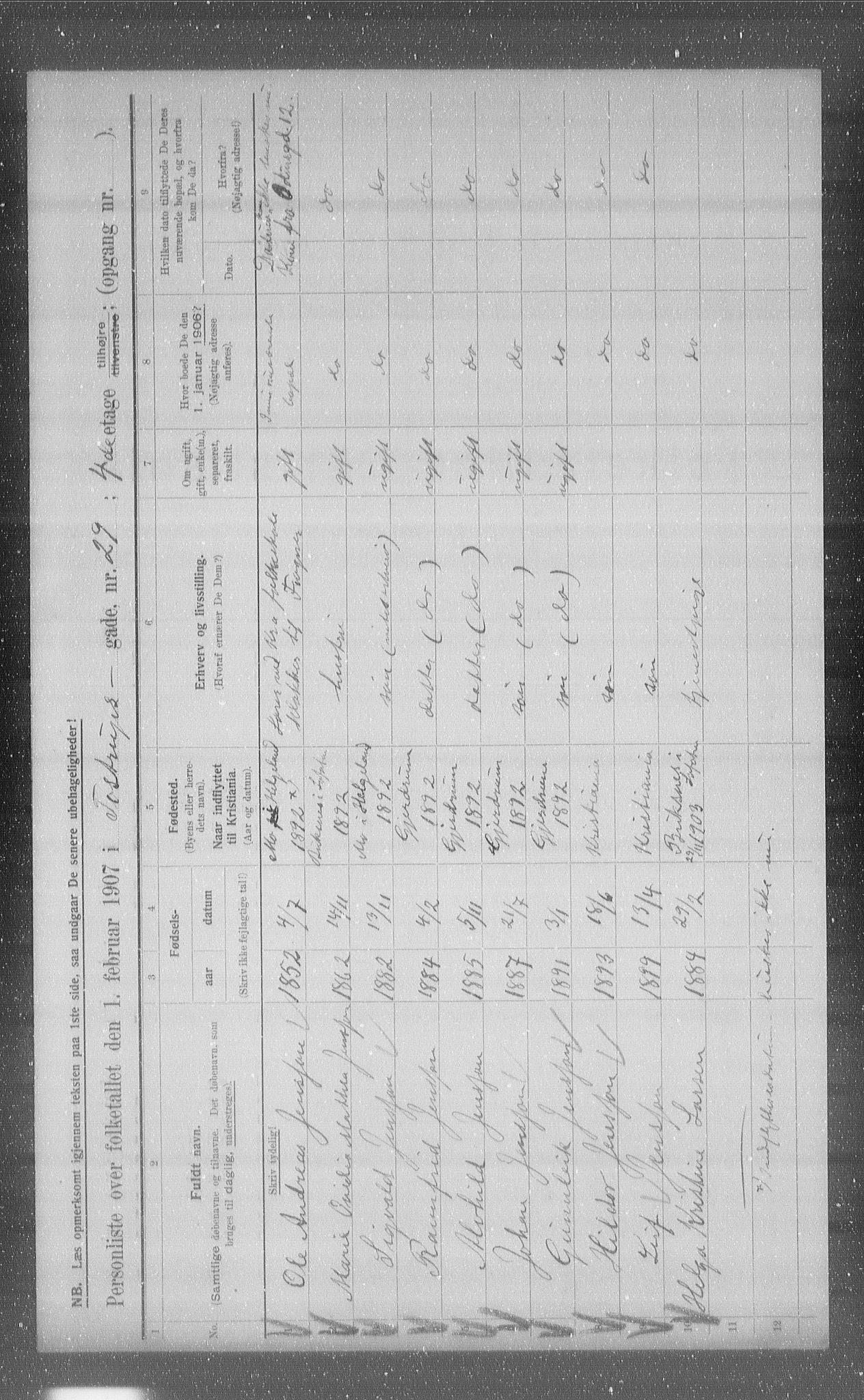 OBA, Municipal Census 1907 for Kristiania, 1907, p. 58678