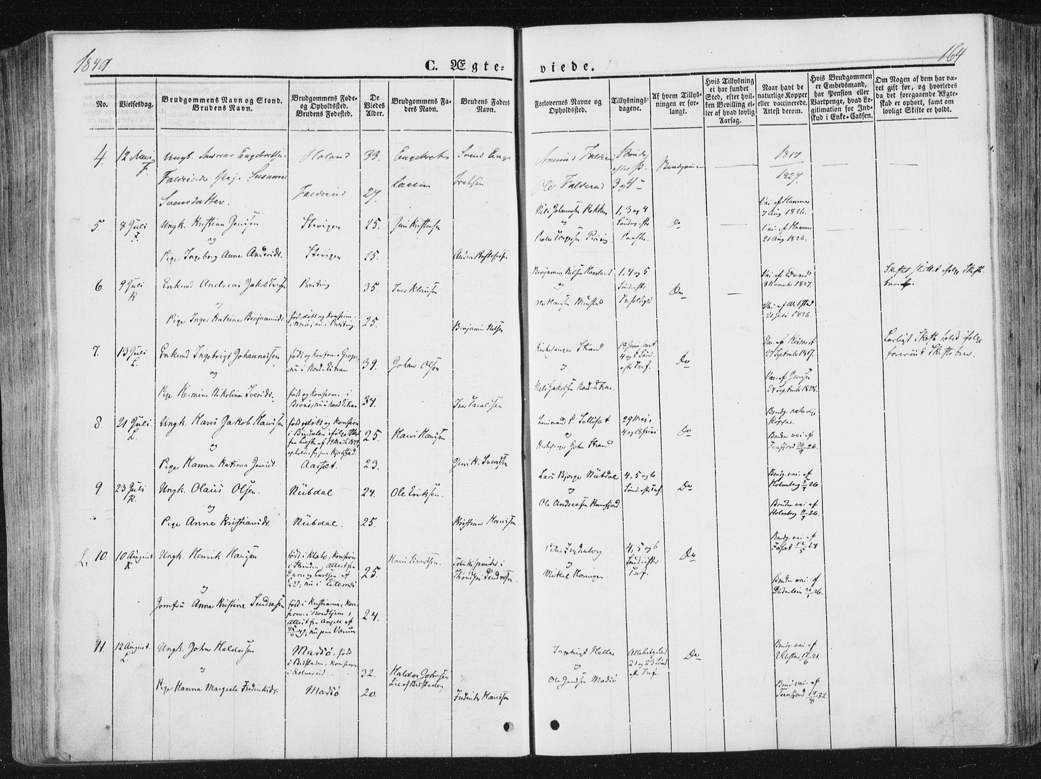 Ministerialprotokoller, klokkerbøker og fødselsregistre - Nord-Trøndelag, AV/SAT-A-1458/780/L0640: Parish register (official) no. 780A05, 1845-1856, p. 164