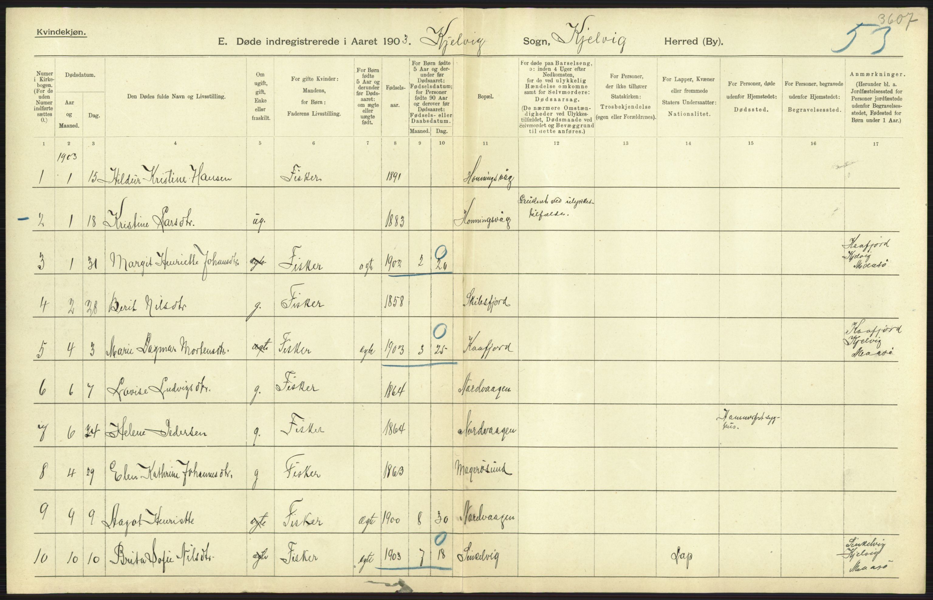 Statistisk sentralbyrå, Sosiodemografiske emner, Befolkning, RA/S-2228/D/Df/Dfa/Dfaa/L0022: Finnmarkens amt: Fødte, gifte, døde., 1903, p. 243