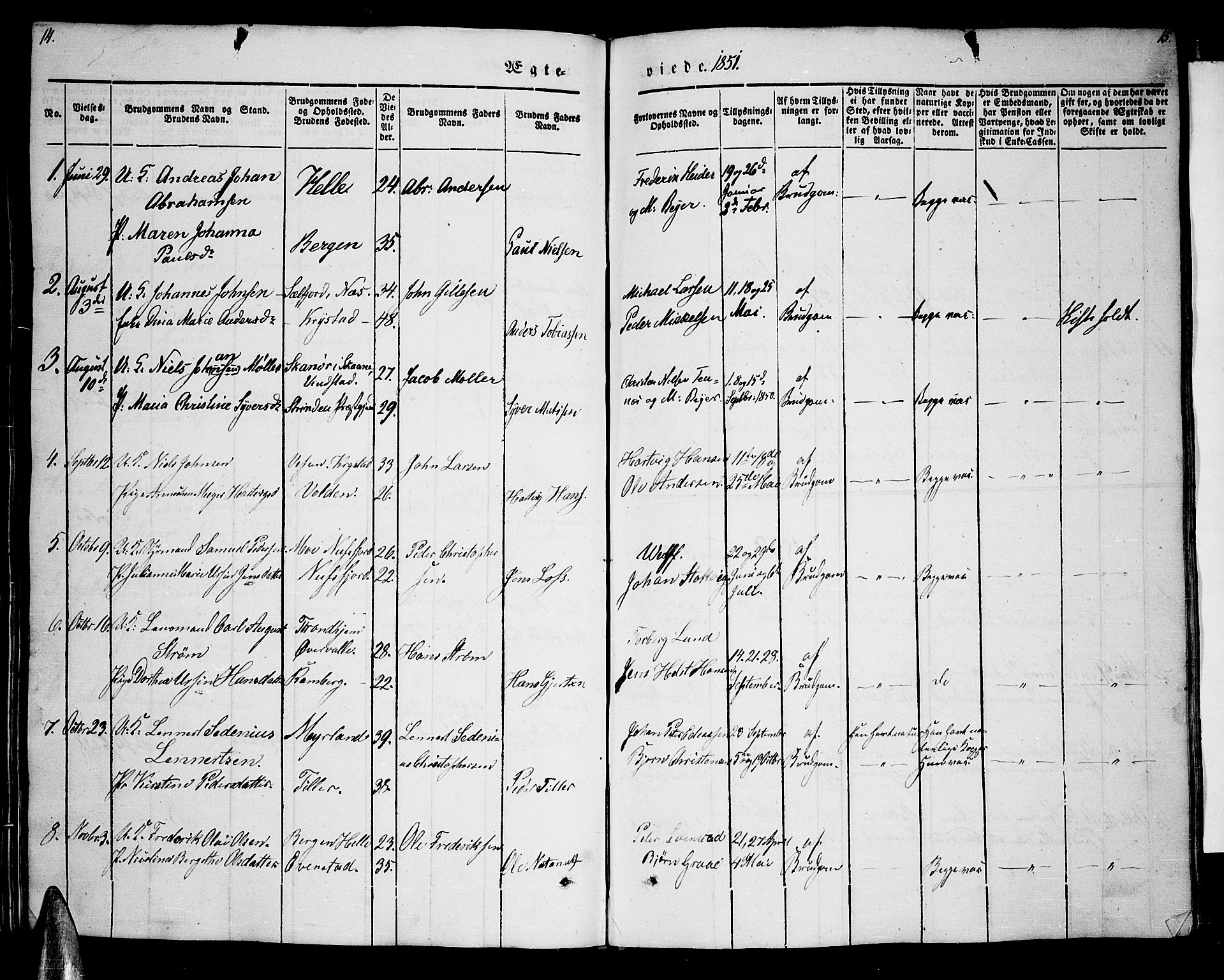 Ministerialprotokoller, klokkerbøker og fødselsregistre - Nordland, AV/SAT-A-1459/885/L1212: Parish register (copy) no. 885C01, 1847-1873, p. 14-15