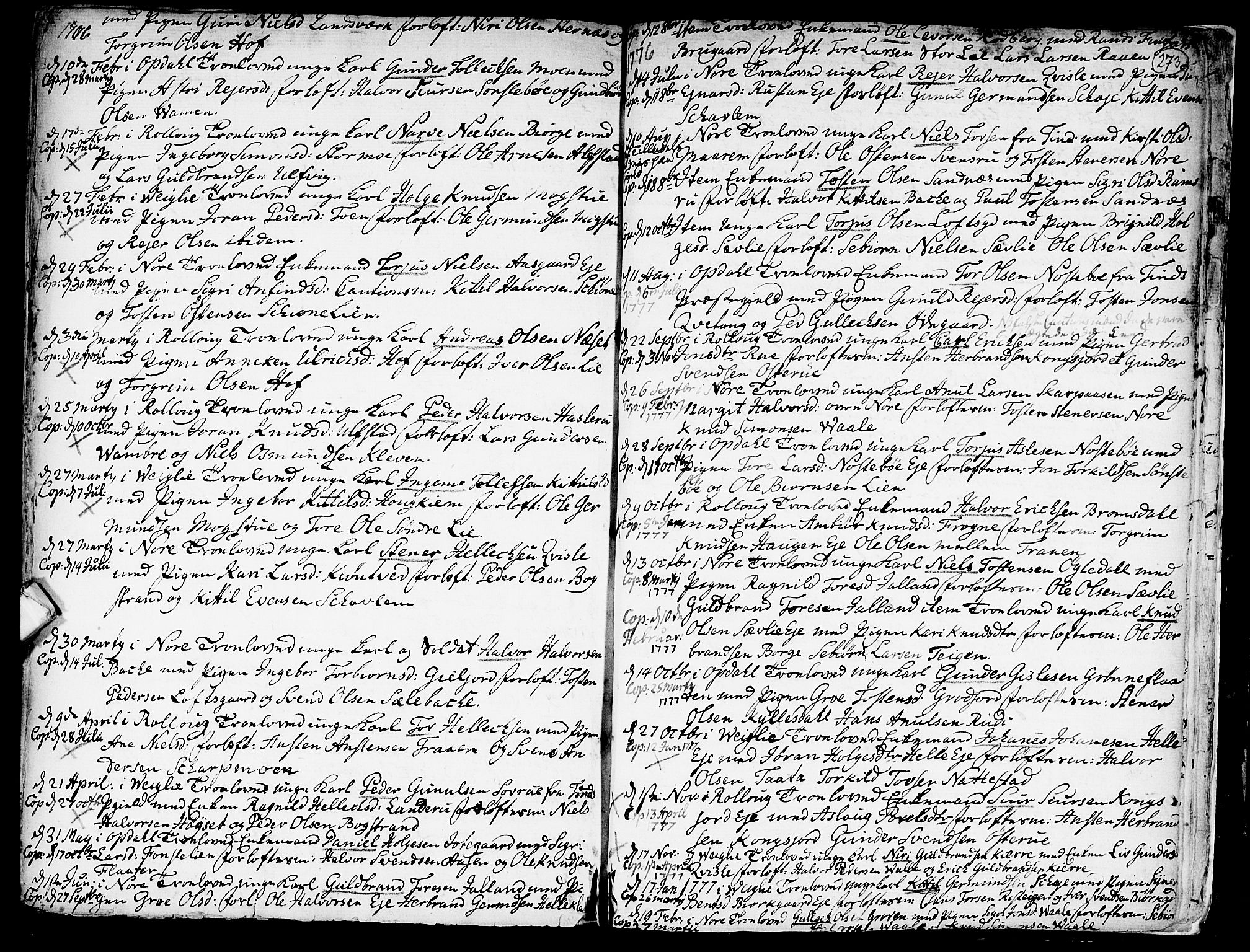 Rollag kirkebøker, SAKO/A-240/F/Fa/L0003: Parish register (official) no. I 3, 1743-1778, p. 273