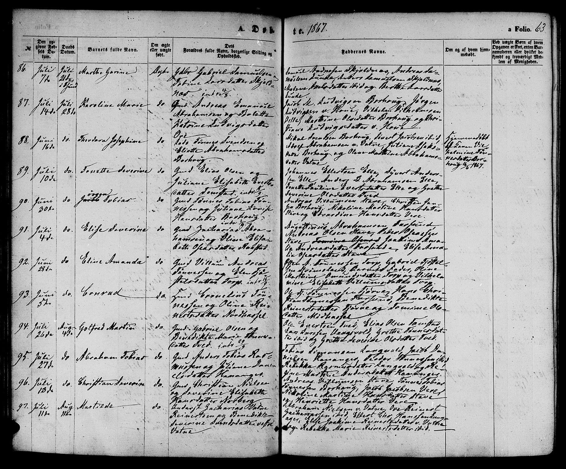 Lista sokneprestkontor, AV/SAK-1111-0027/F/Fb/L0003: Parish register (copy) no. B 3, 1862-1877, p. 63