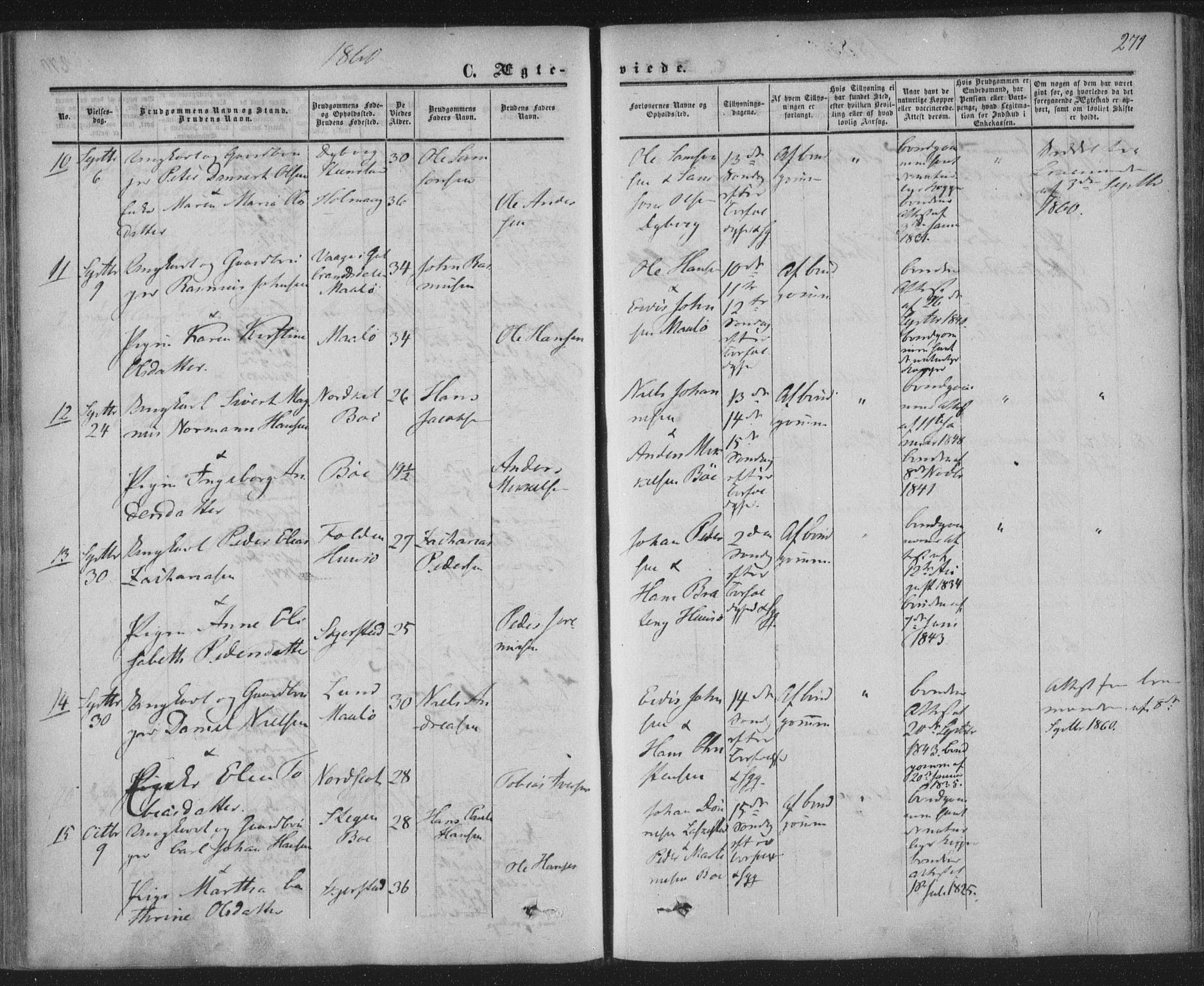 Ministerialprotokoller, klokkerbøker og fødselsregistre - Nordland, AV/SAT-A-1459/855/L0800: Parish register (official) no. 855A08, 1852-1864, p. 271