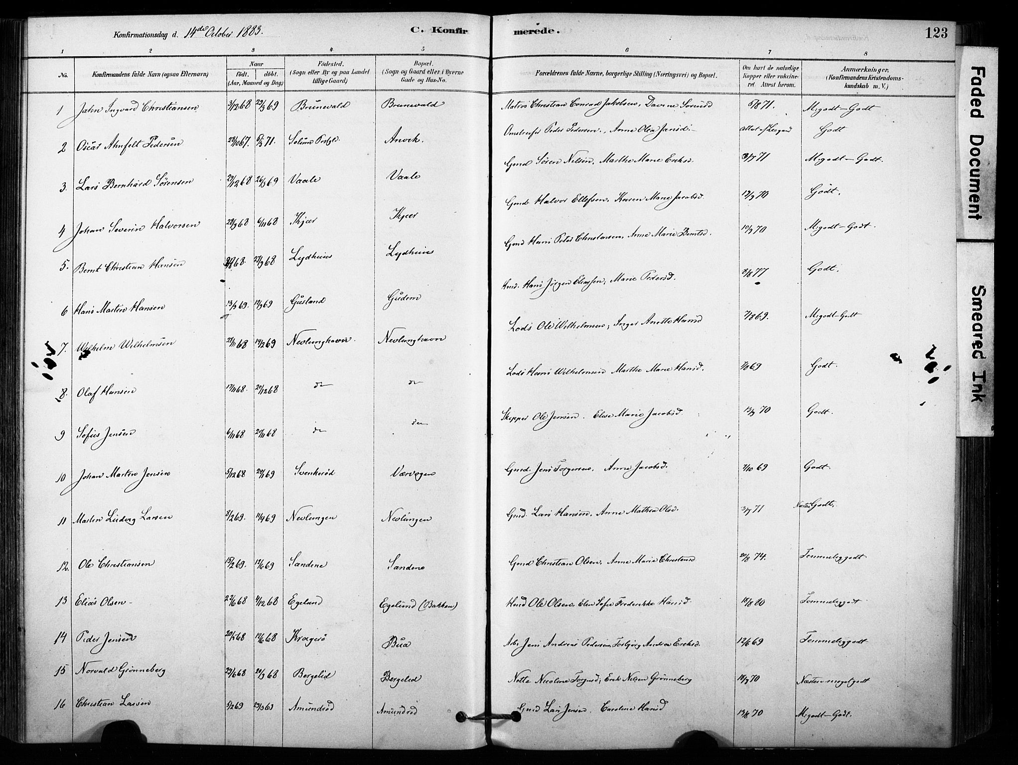 Brunlanes kirkebøker, AV/SAKO-A-342/F/Fb/L0001: Parish register (official) no. II 1, 1878-1899, p. 123