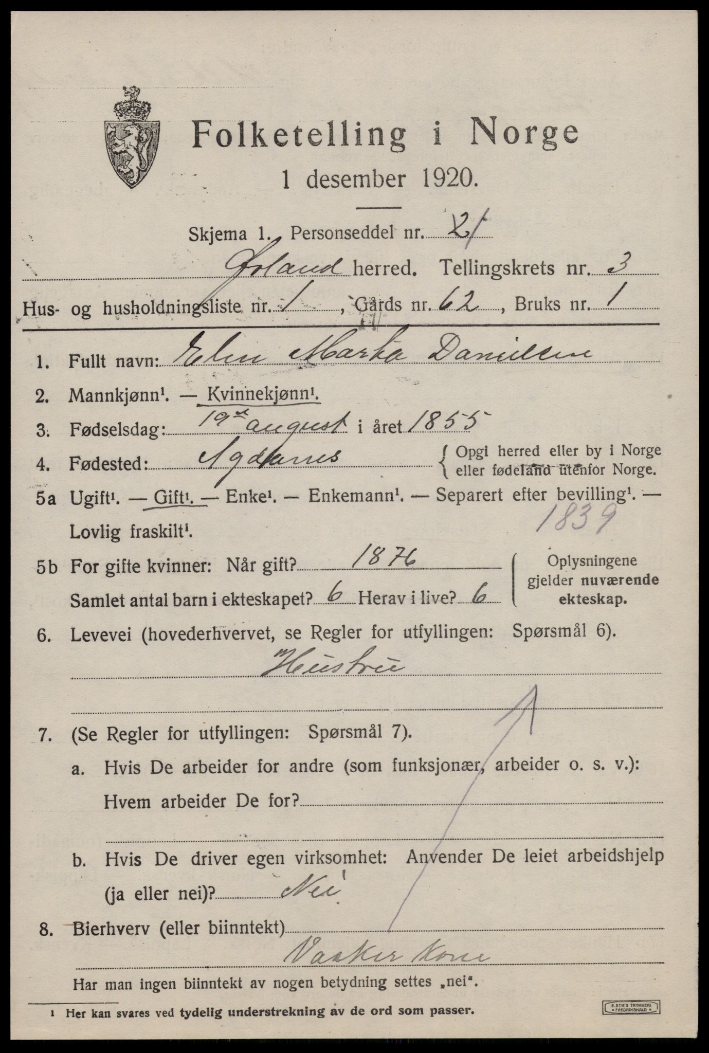 SAT, 1920 census for Ørland, 1920, p. 2473