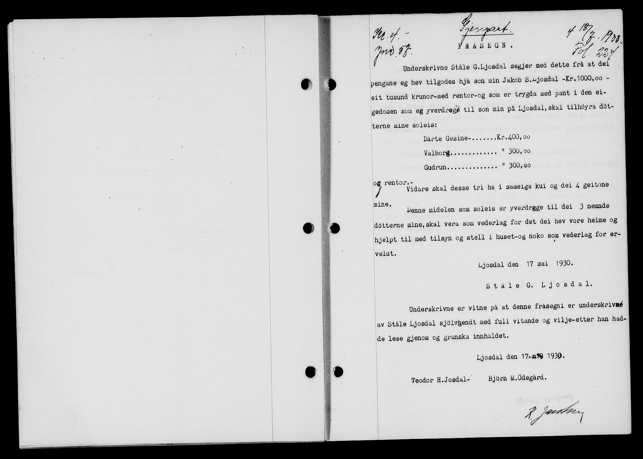 Flekkefjord sorenskriveri, SAK/1221-0001/G/Gb/Gba/L0049: Mortgage book no. 46, 1933-1934, Deed date: 18.07.1933